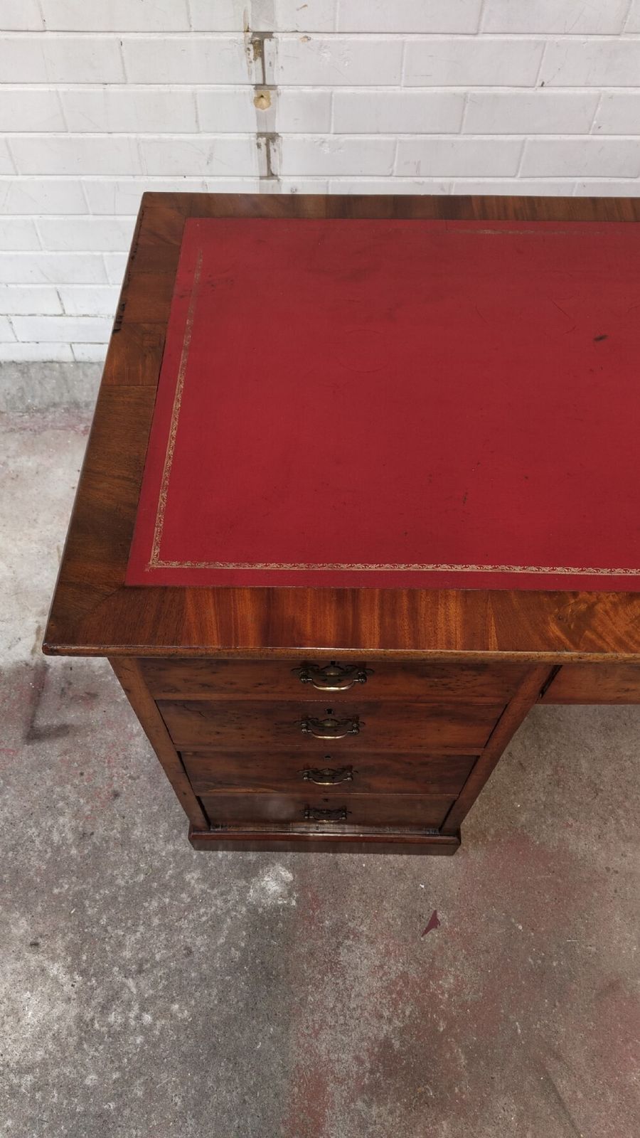 Furniture Antique Victorian Burr Walnut Leather Top Work Office Pedestal Desk photo