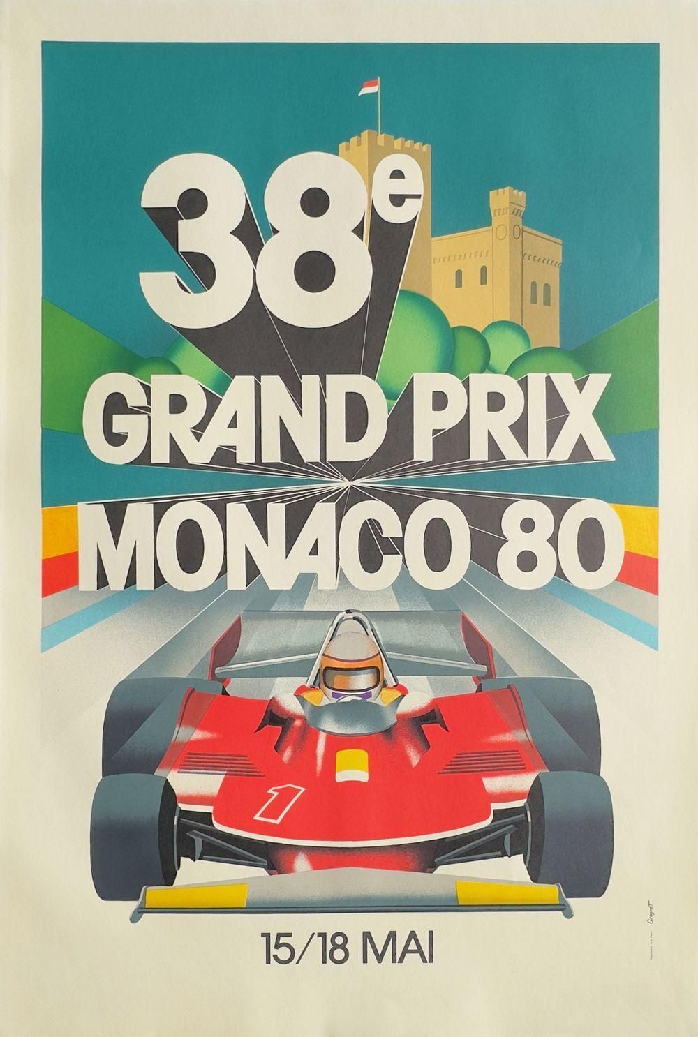 1980 Monaco Grand Prix Automobile Lithograph Poster photo furniture