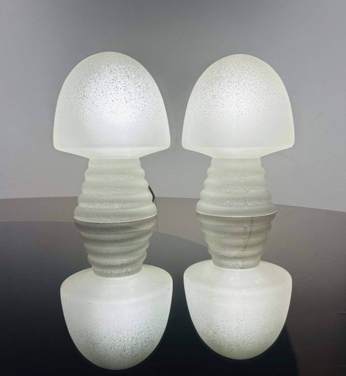 Pair Of 1980s Hb Glass Holland Mushroom Speckled Glass Table Lamps photo for sale