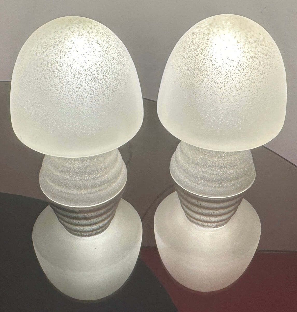 Pair Of 1980s Hb Glass Holland Mushroom Speckled Glass Table Lamps photo Lighting