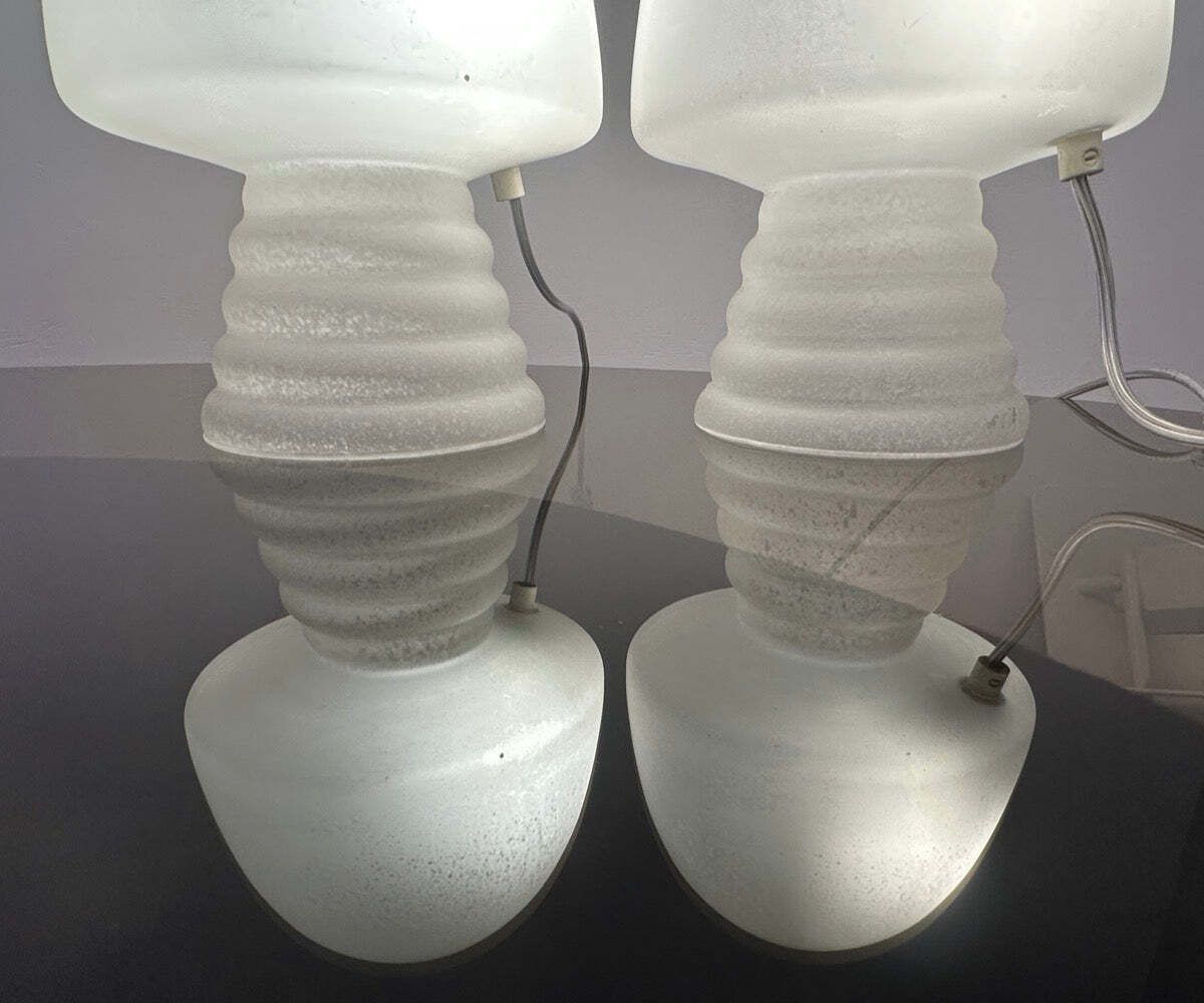 Lighting Pair Of 1980s Hb Glass Holland Mushroom Speckled Glass Table Lamps photo