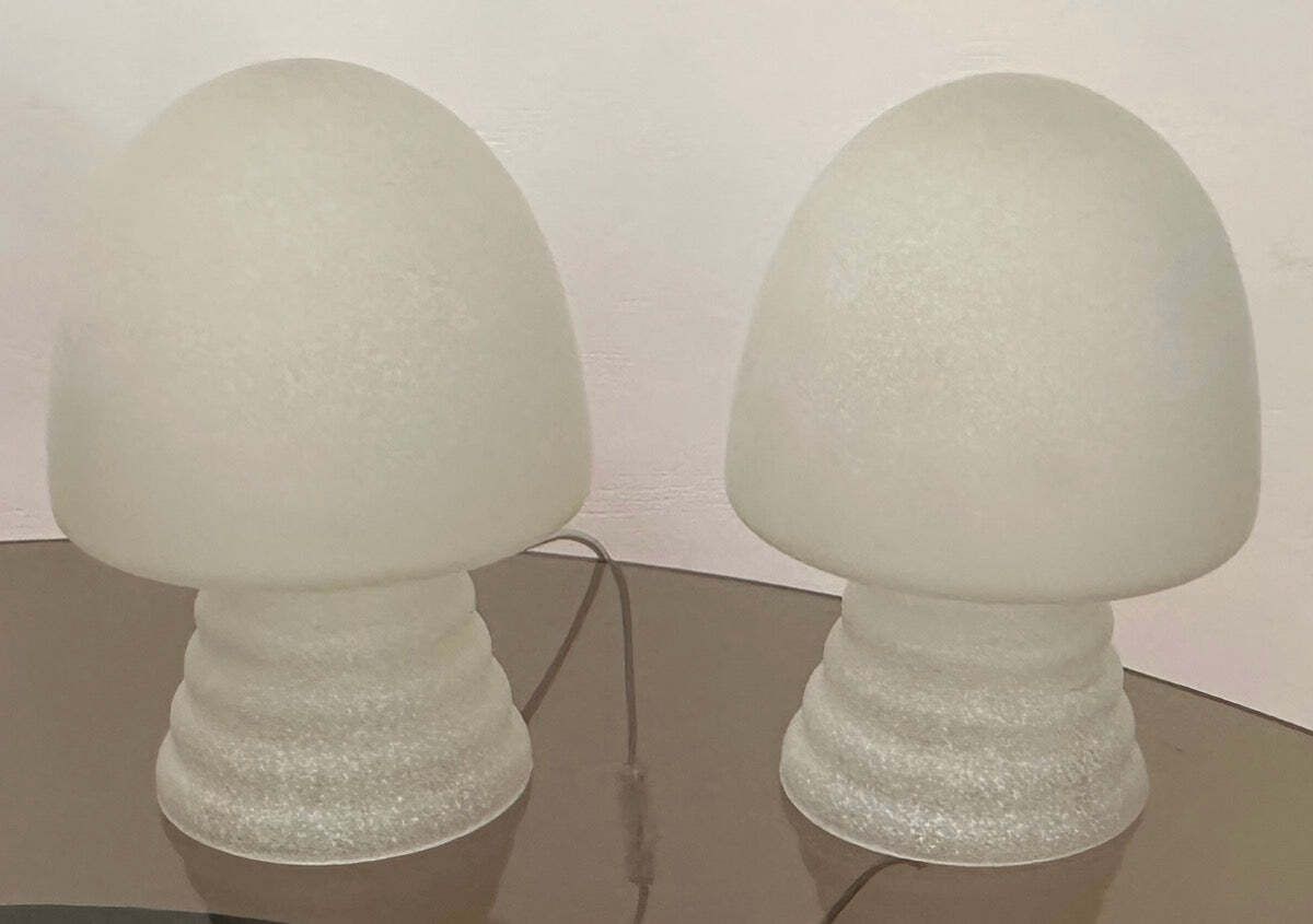 photo vintage Pair Of 1980s Hb Glass Holland Mushroom Speckled Glass Table Lamps