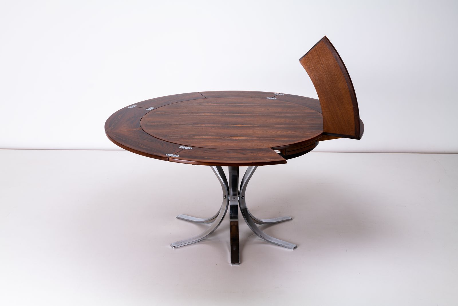Rosewood & Chrome Lotus / Flip Flap Dining / Center Table By Dyrlund, Denmark 1970s photo furniture