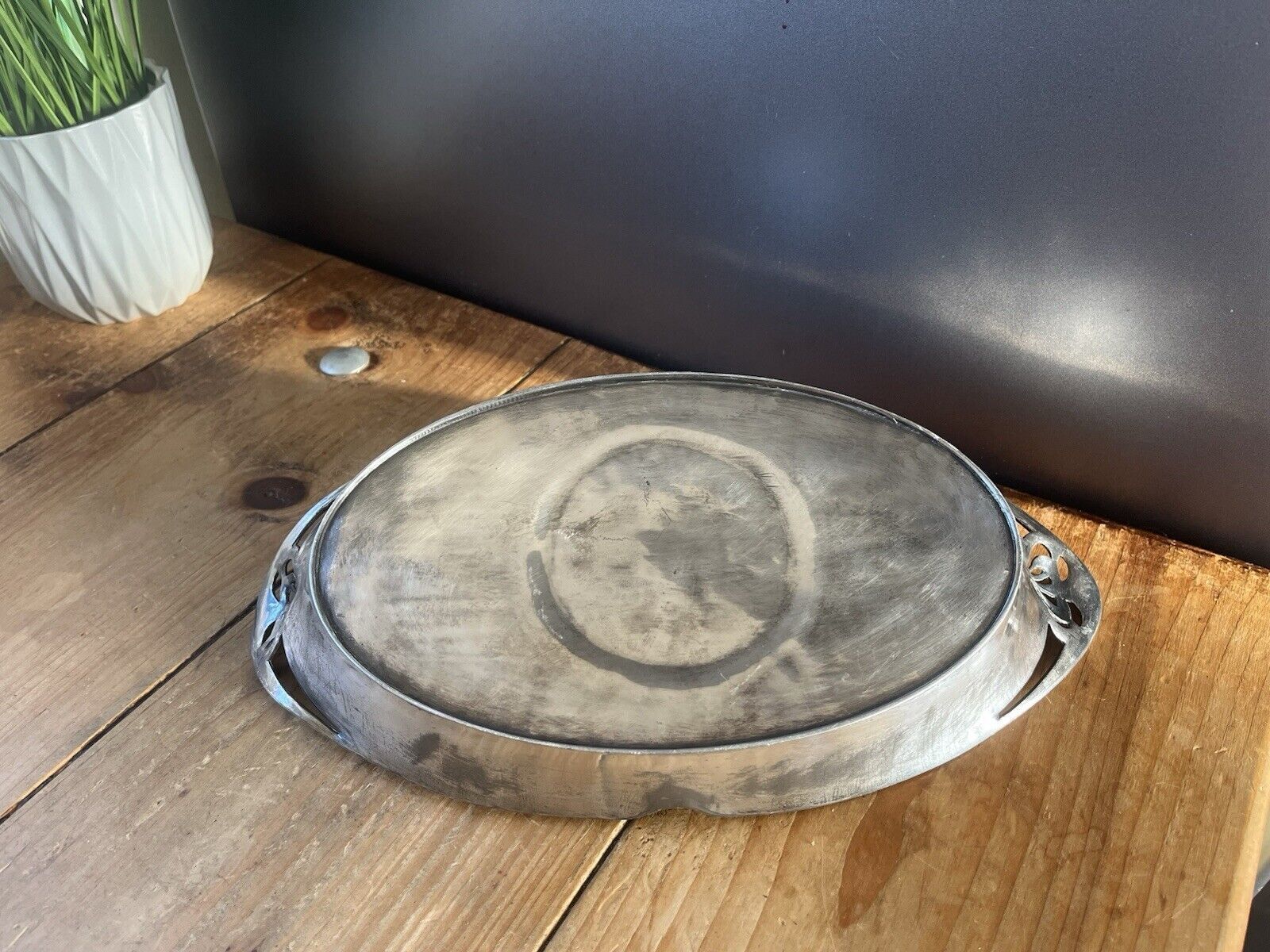 Antique Art Nouveau Jugendstil Maiden Lady Pewter / Silver Metal Card Tray Wmf photo Home Decor