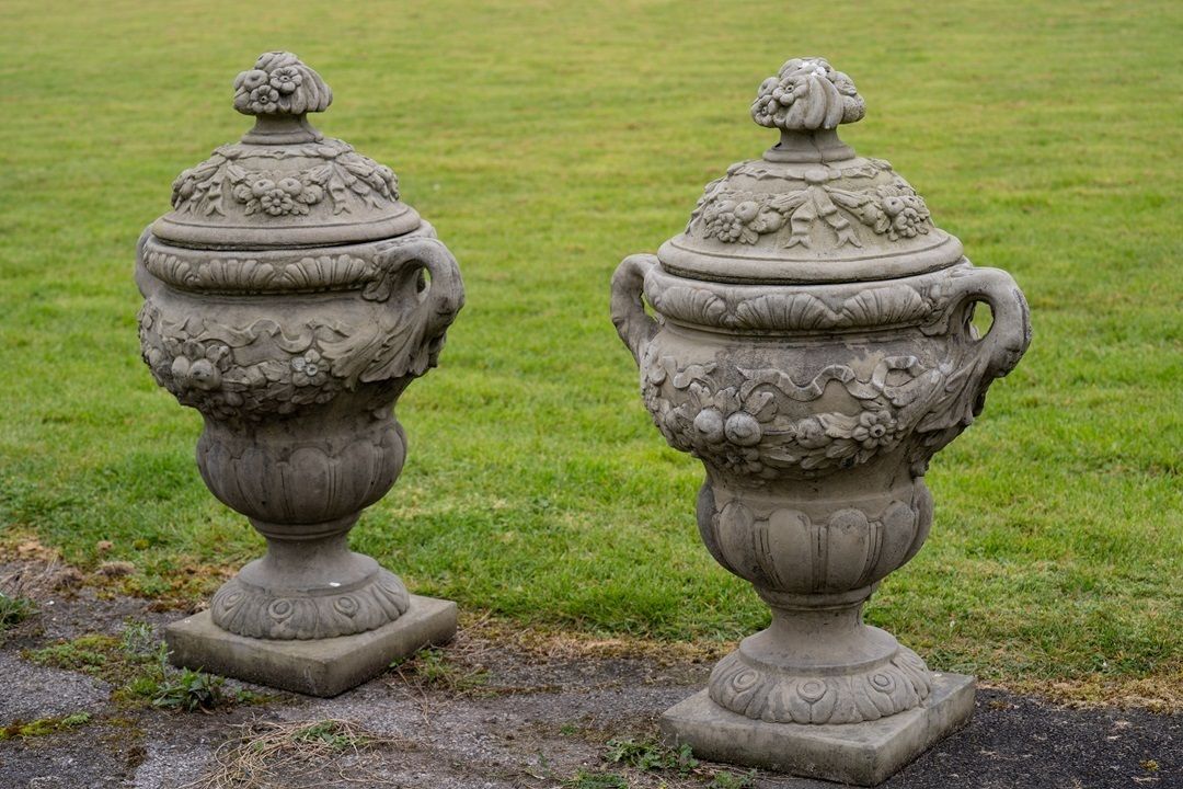 Pair Of Cast Stone Garden Urns photo buy