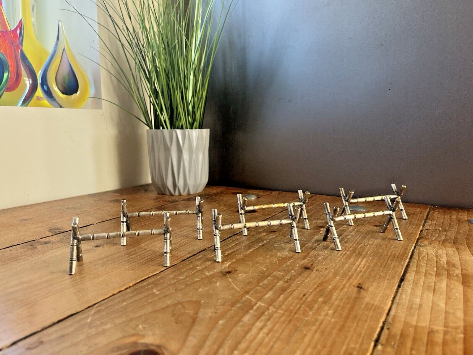 Set Of 6 French Aesthetic Movement Faux Bamboo Silver Plated Knife Rests Dresser photo furniture