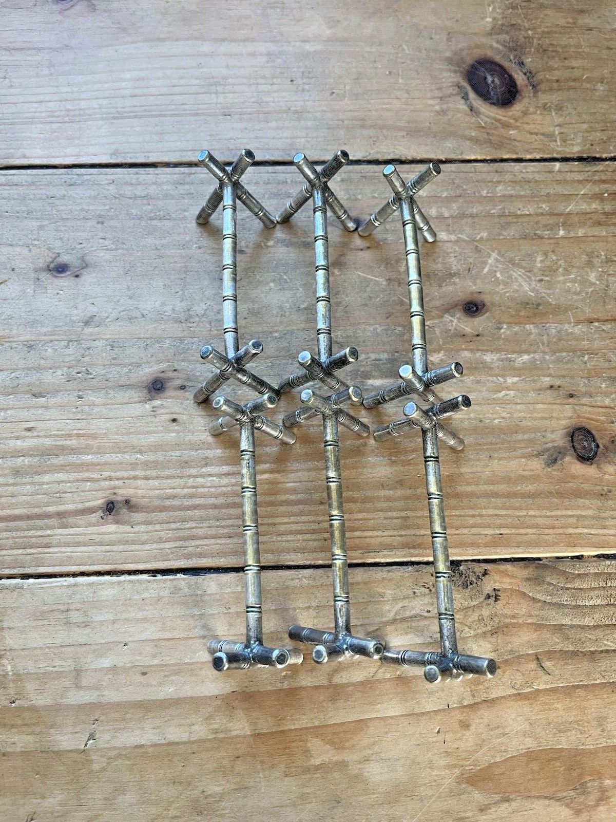 Set Of 6 French Aesthetic Movement Faux Bamboo Silver Plated Knife Rests Dresser photo vinterior