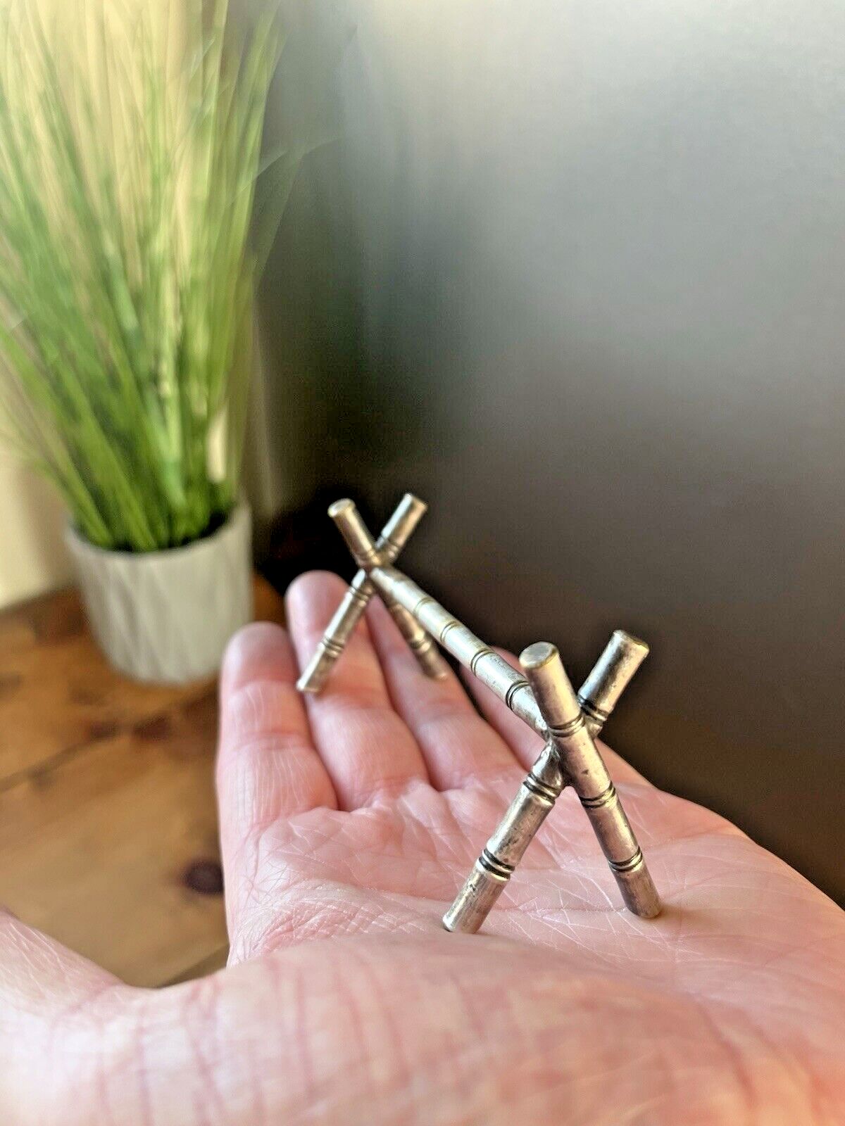 photo furniture Set Of 6 French Aesthetic Movement Faux Bamboo Silver Plated Knife Rests Dresser