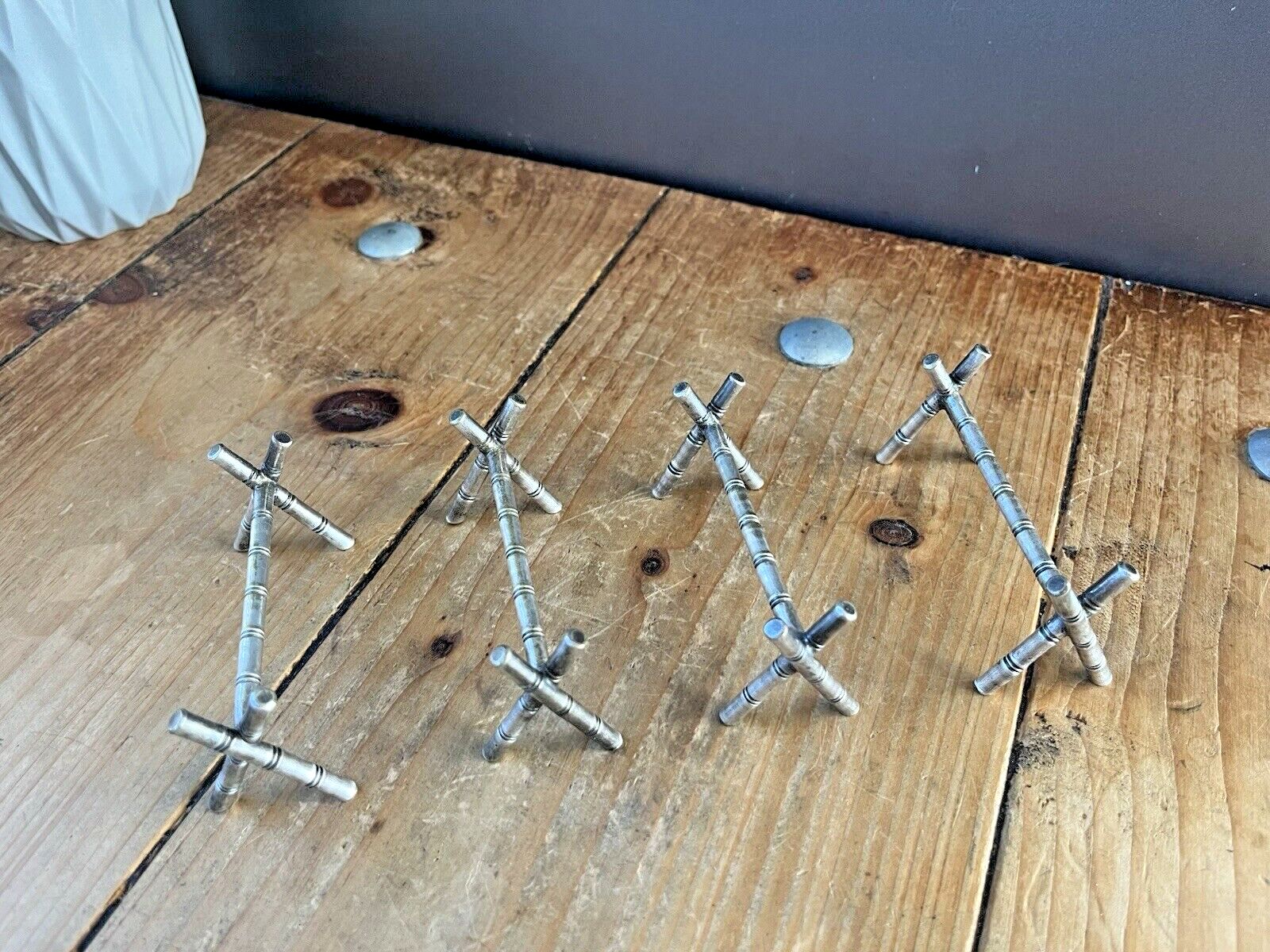 Set Of 4 French Aesthetic Movement Faux Bamboo Silver Plated Knife Rests Dresser photo for sale