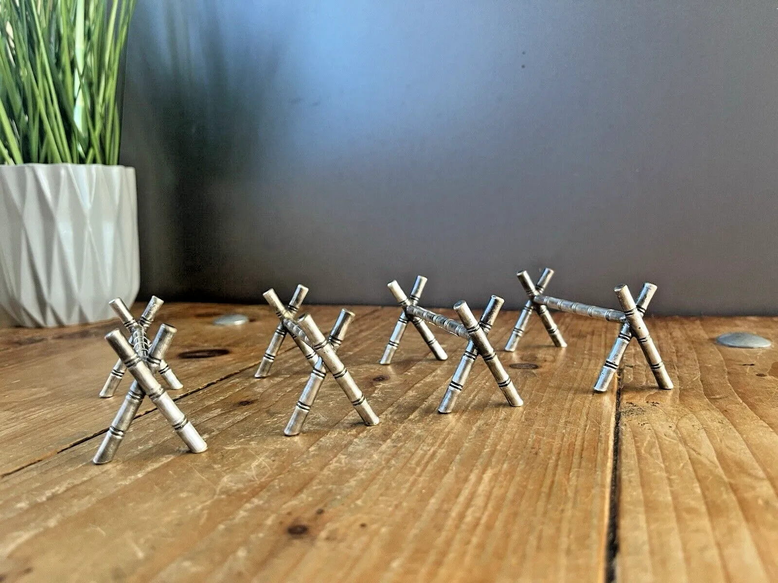 Set Of 4 French Aesthetic Movement Faux Bamboo Silver Plated Knife Rests Dresser photo 60.0