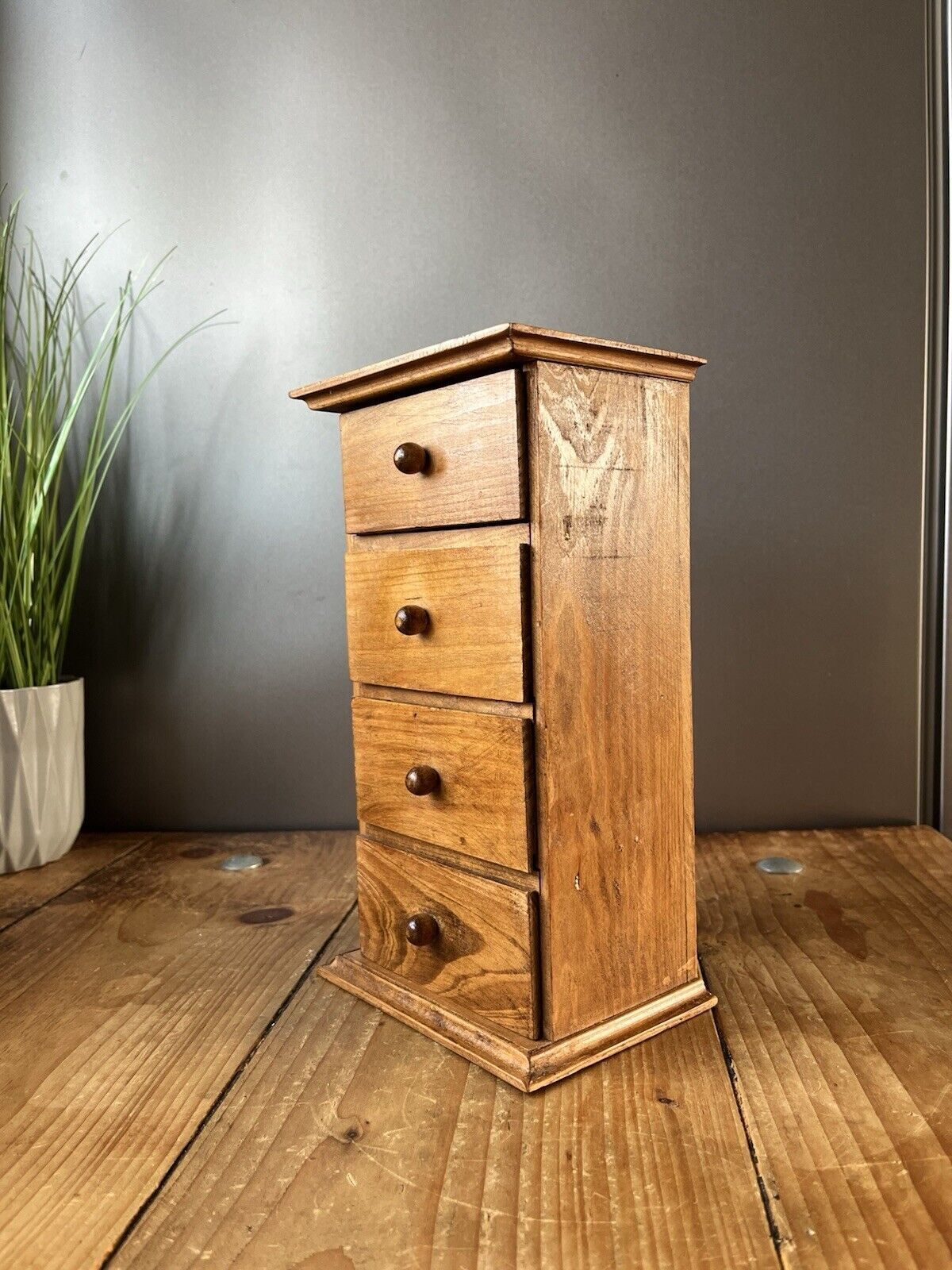 photo furniture Vintage Miniature Apprentice Piece Pine Wooden Chest Of Drawers Desk Tidy Sewing