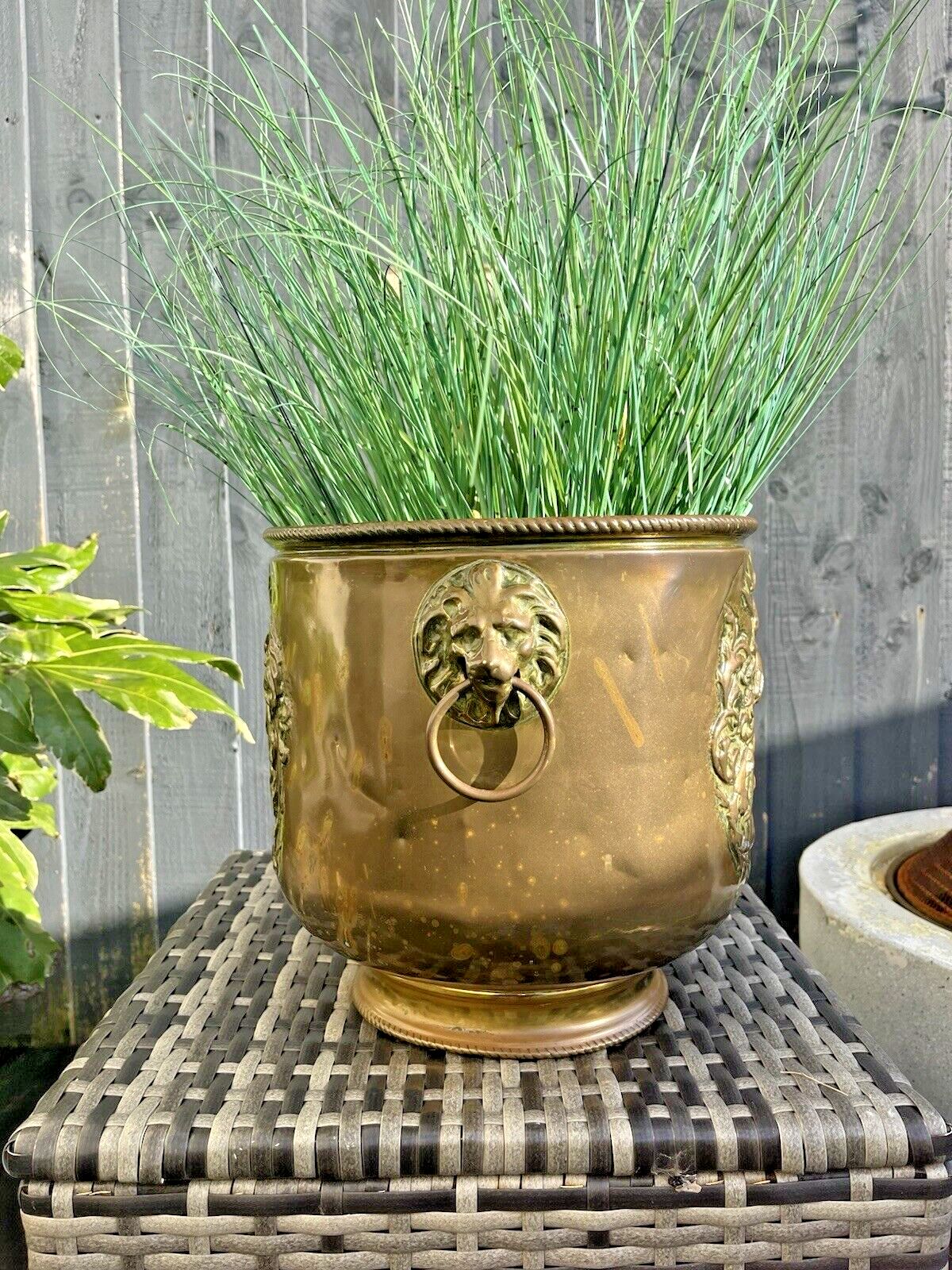 Large Antique Brass Swan Knight Armorial Planter Jardiniere Champagne Ice Bucket photo furniture