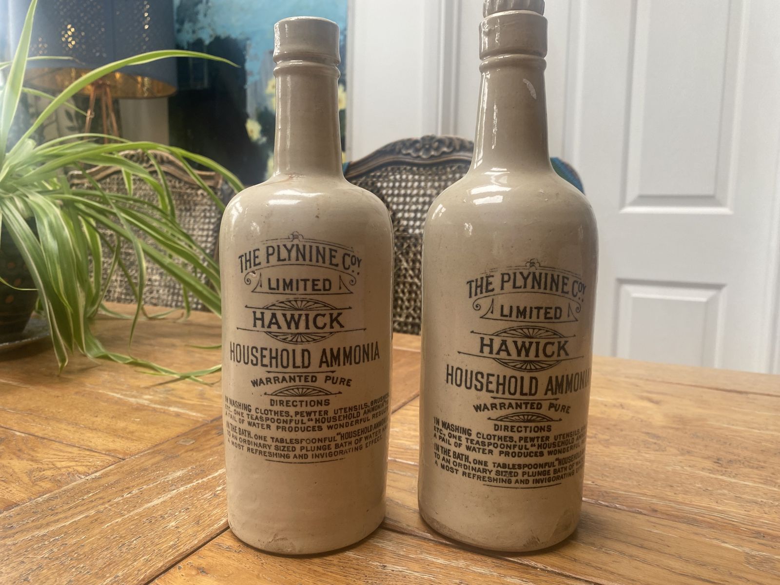 Pair Of Vintage Stoneware Hawick Ammonia Bottles, One With Lid