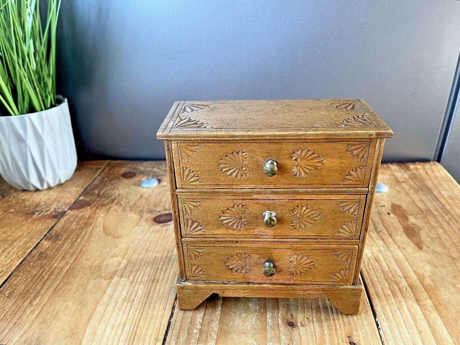 Furniture Antique Miniature Scratch Built Apprentice Piece Wooden Chest Of Drawers Vintage photo