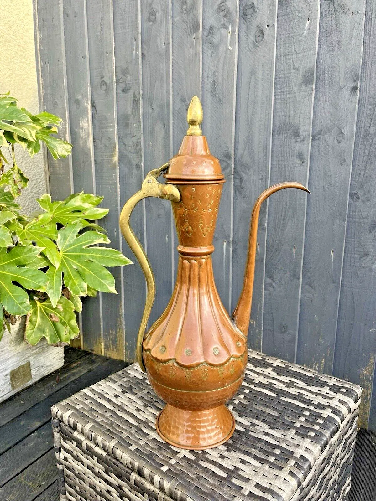 Large 20" Antique 19th C Arabic Islamic Dallah Copper Brass Coffee Pot Ewer Prop photo furniture