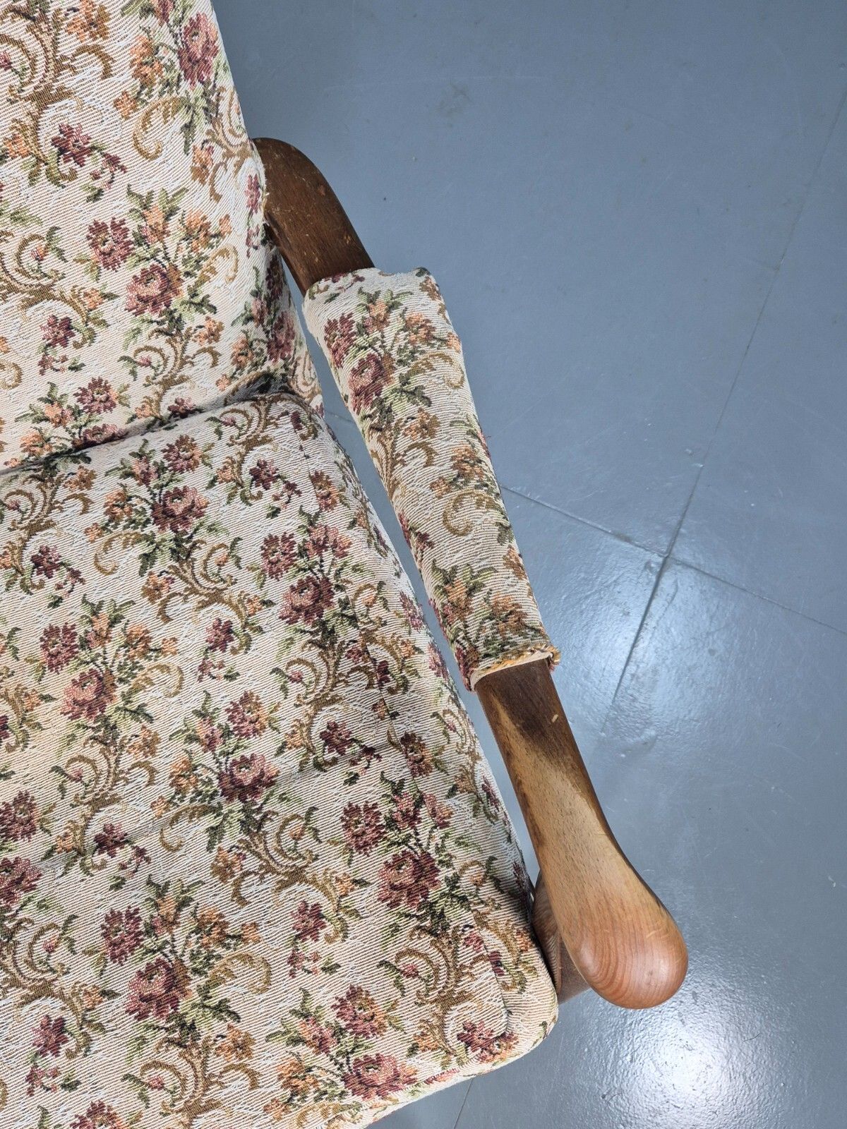 Vintage Lounge Chair Floral Cotton Wood Frme 1950s Cintique Retro Eb8455 Mnor photo Furniture