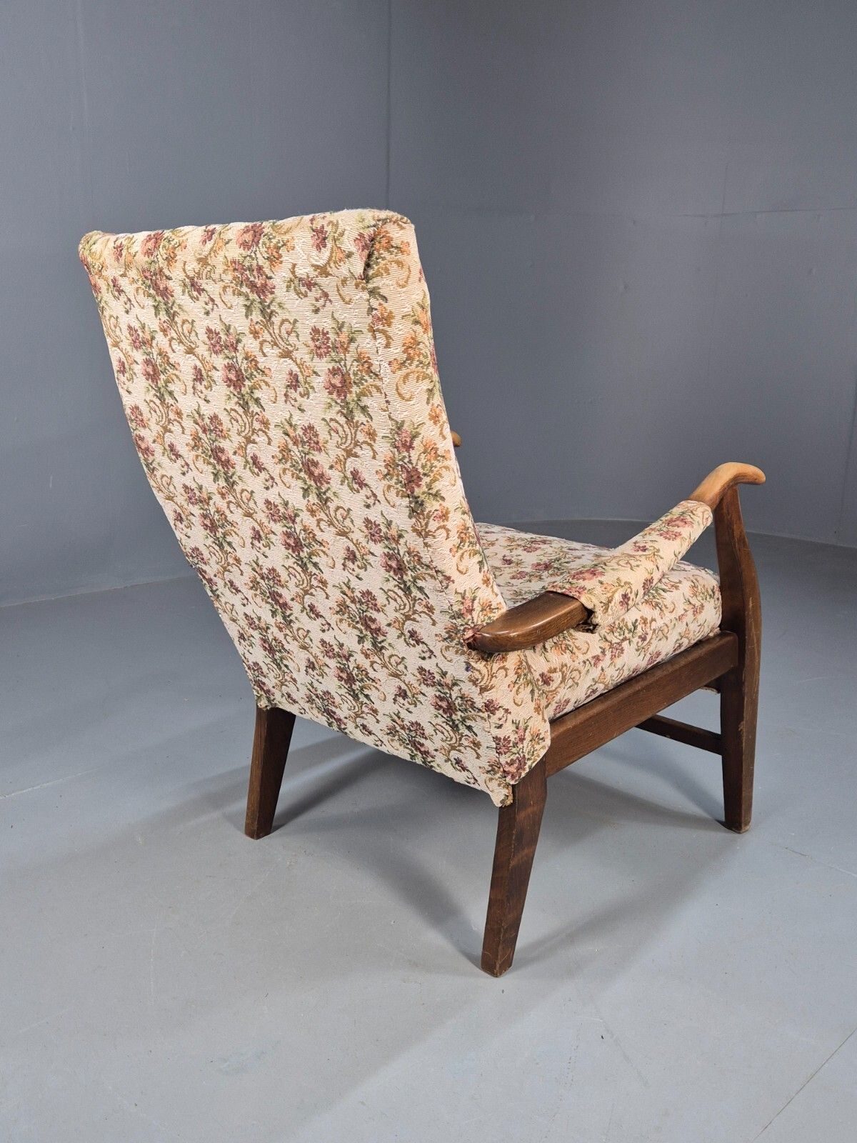 photo for sale Vintage Lounge Chair Floral Cotton Wood Frme 1950s Cintique Retro Eb8455 Mnor