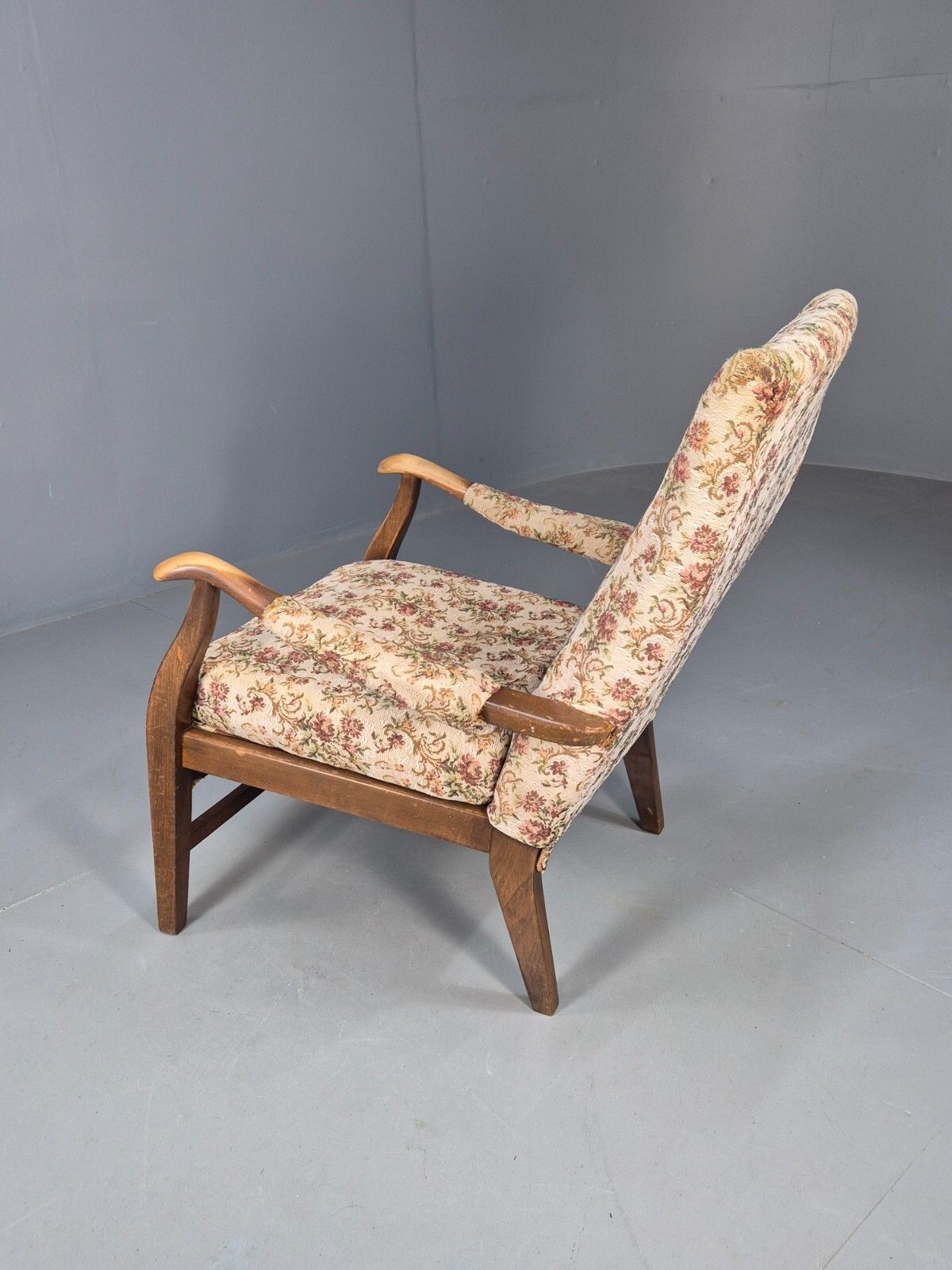 80.0 Vintage Lounge Chair Floral Cotton Wood Frme 1950s Cintique Retro Eb8455 Mnor photo