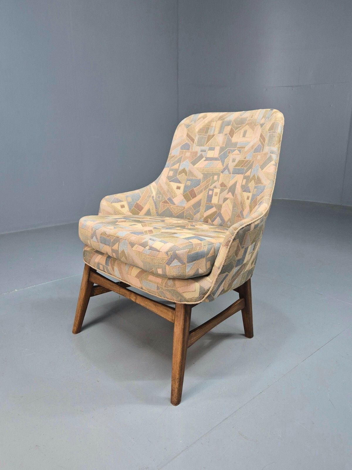 Vintage Danish Lounge Chair Multi Coloured Curved Retro 1950s Mcm Eb8253 Mnor
