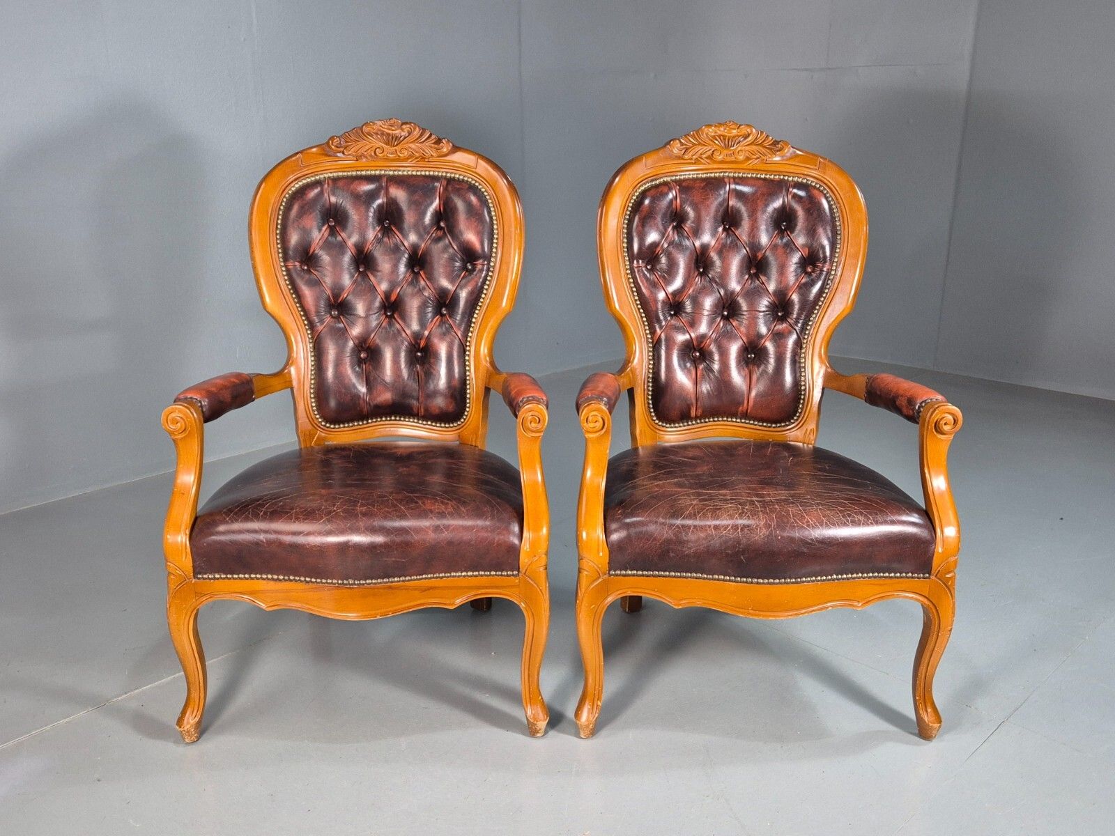 2 Vintage Lounge Chairs Leather Upholstery French Style 1970s Eb8191 Vcar photo furniture