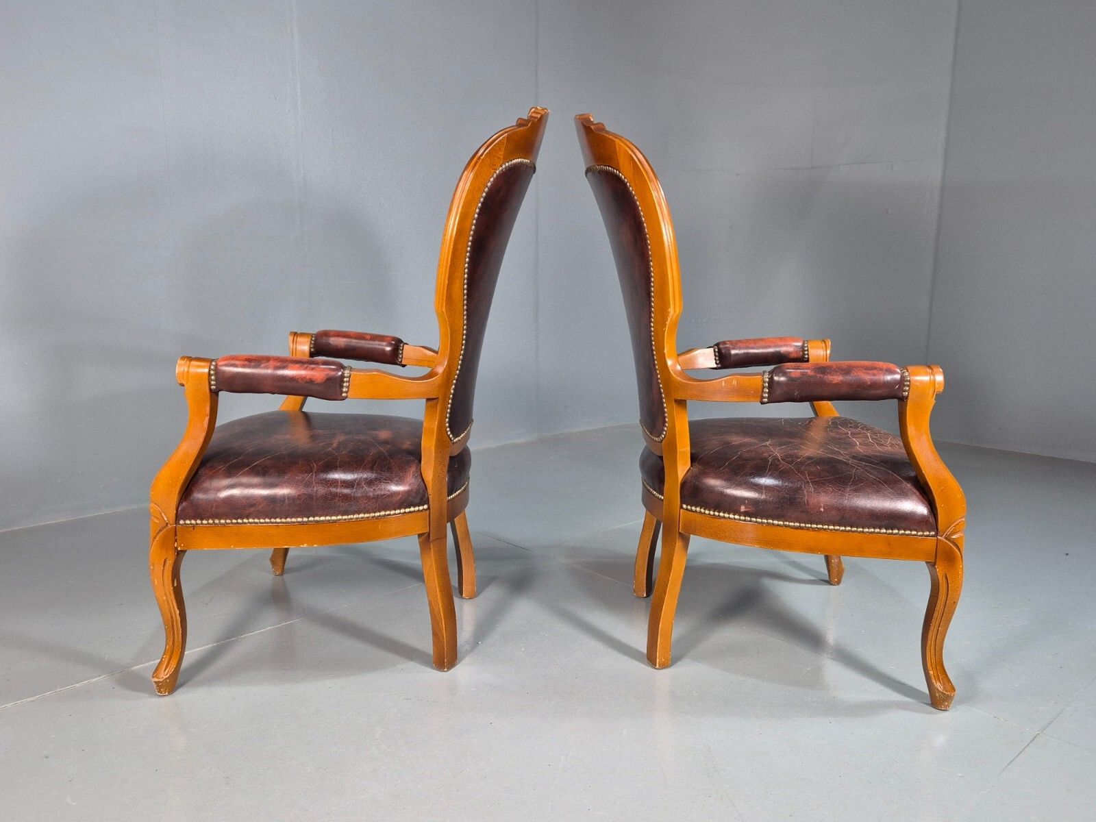 photo for sale 2 Vintage Lounge Chairs Leather Upholstery French Style 1970s Eb8191 Vcar