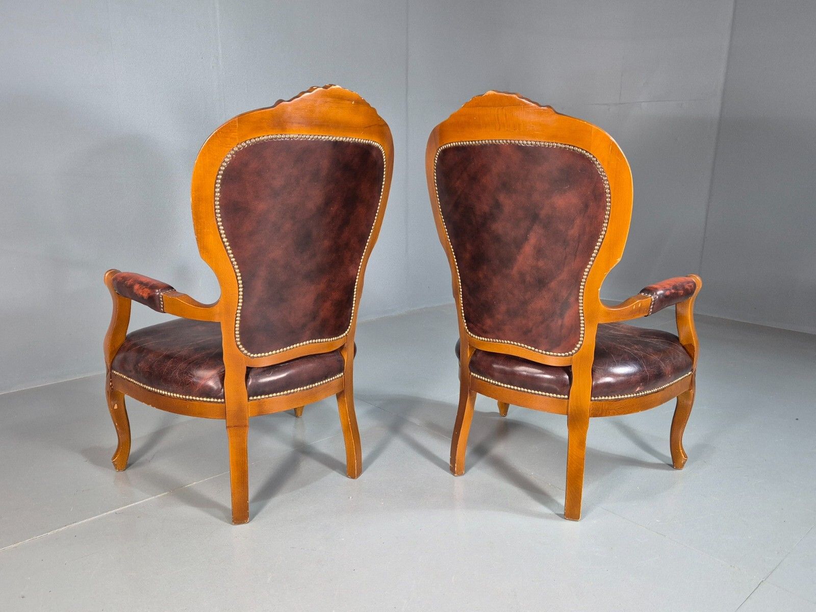 475.0 2 Vintage Lounge Chairs Leather Upholstery French Style 1970s Eb8191 Vcar photo