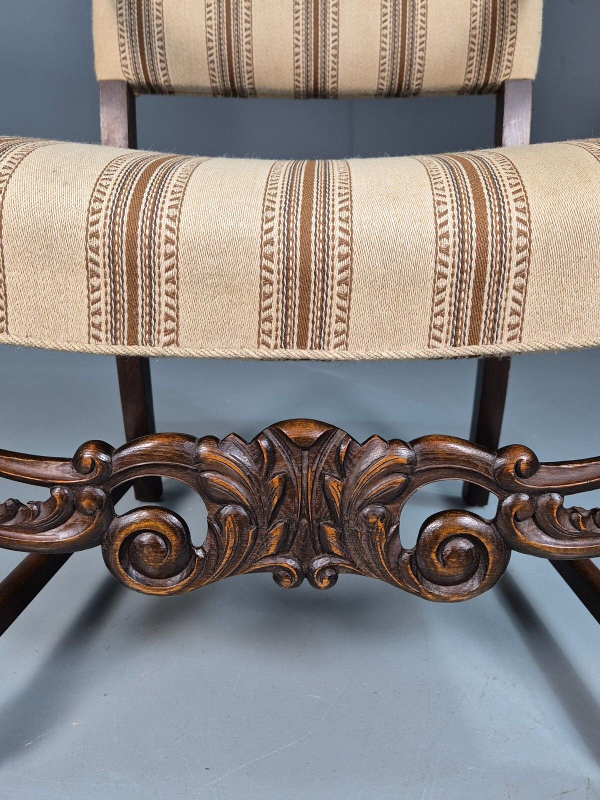 Vintage Danish Elbow Chair Cream Stripe Oak Frame 1950s Repro Eb8084 Vdin photo vinterior