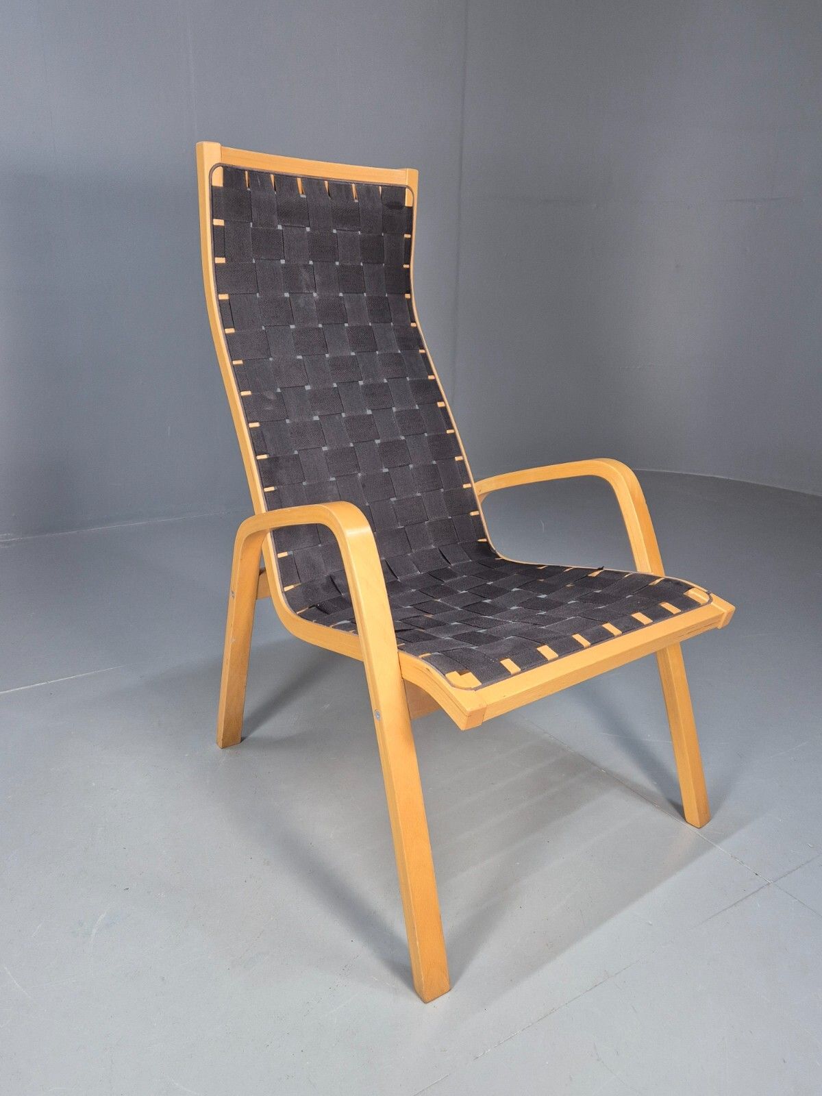 Furniture Vintage Danish Lounge Chair Black Canvas Bentwood Aalto Style Retro Eb8516 Mben photo