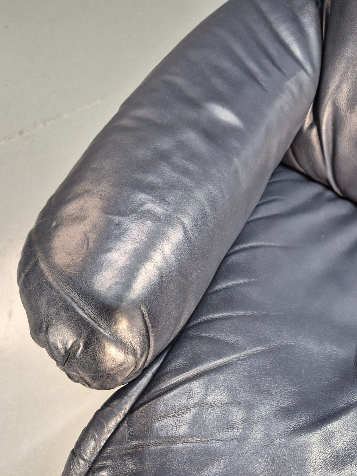 275.0 Vintage Danish Swivel Chair Blue Grey Leather Reclines 1980s Retro Eb8465 Mswi photo