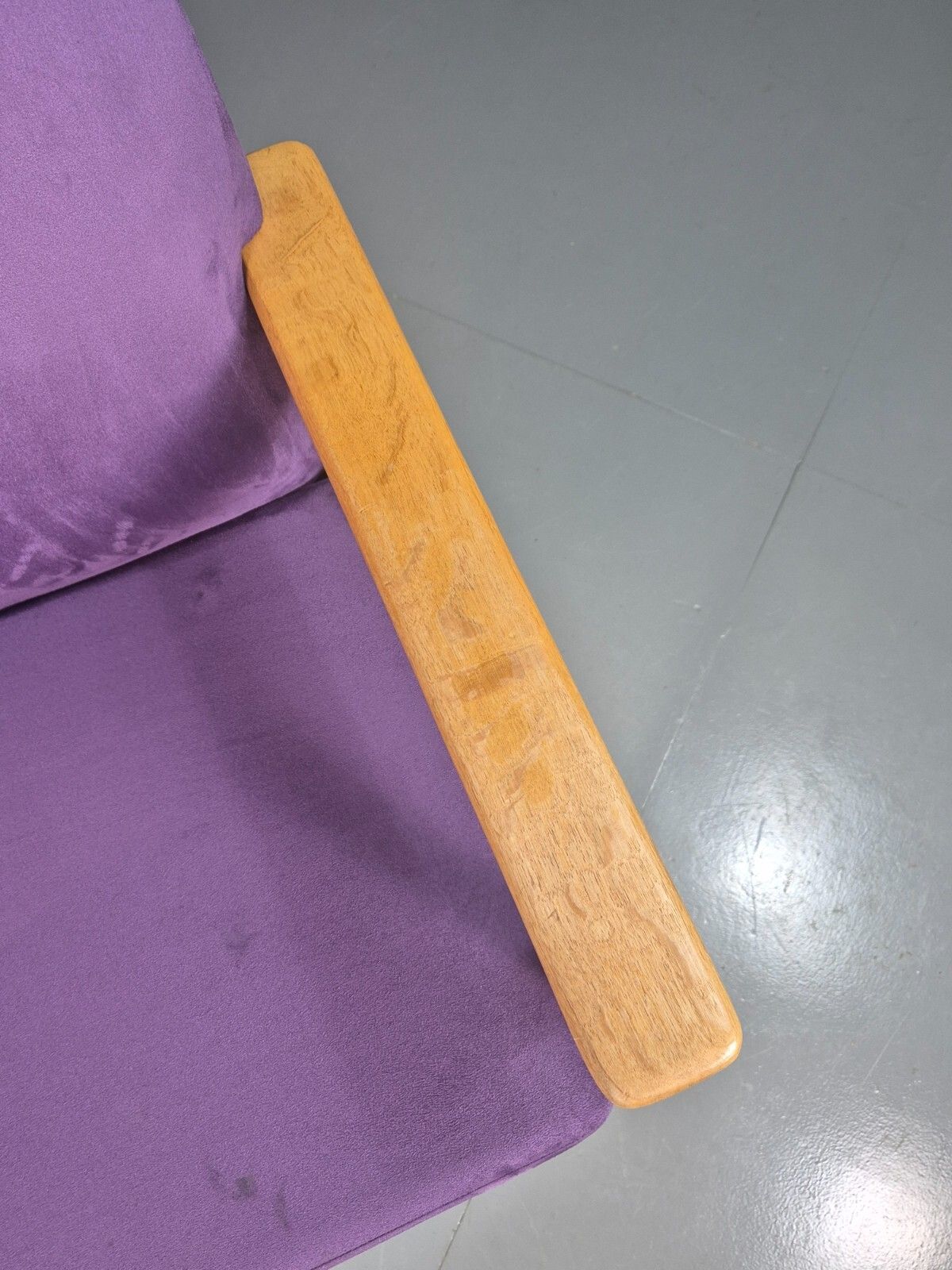 Vintage Danish Elbow Chair Purple Oak Frame O D Mobler Retro Mcm Eb8000 Mnor photo for sale