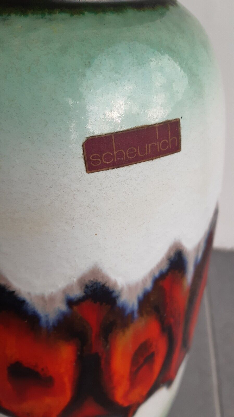 Vibrant Retro Vase Scheurich 553 38 Mid Century W. German Pottery Fat Lava 39cm photo 145.0