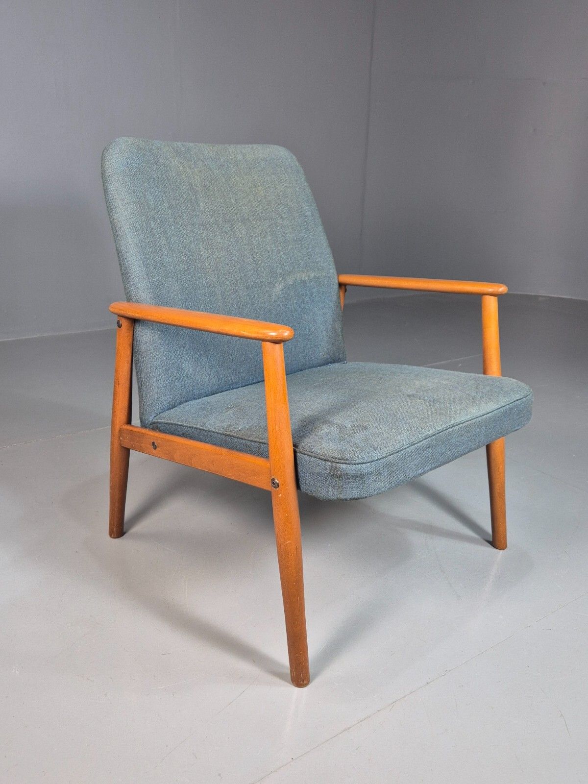 Vintage Danish Lounge Chair Blue Upholstery Beech Frame Retro Mcm Eb7737 Mnor photo buy