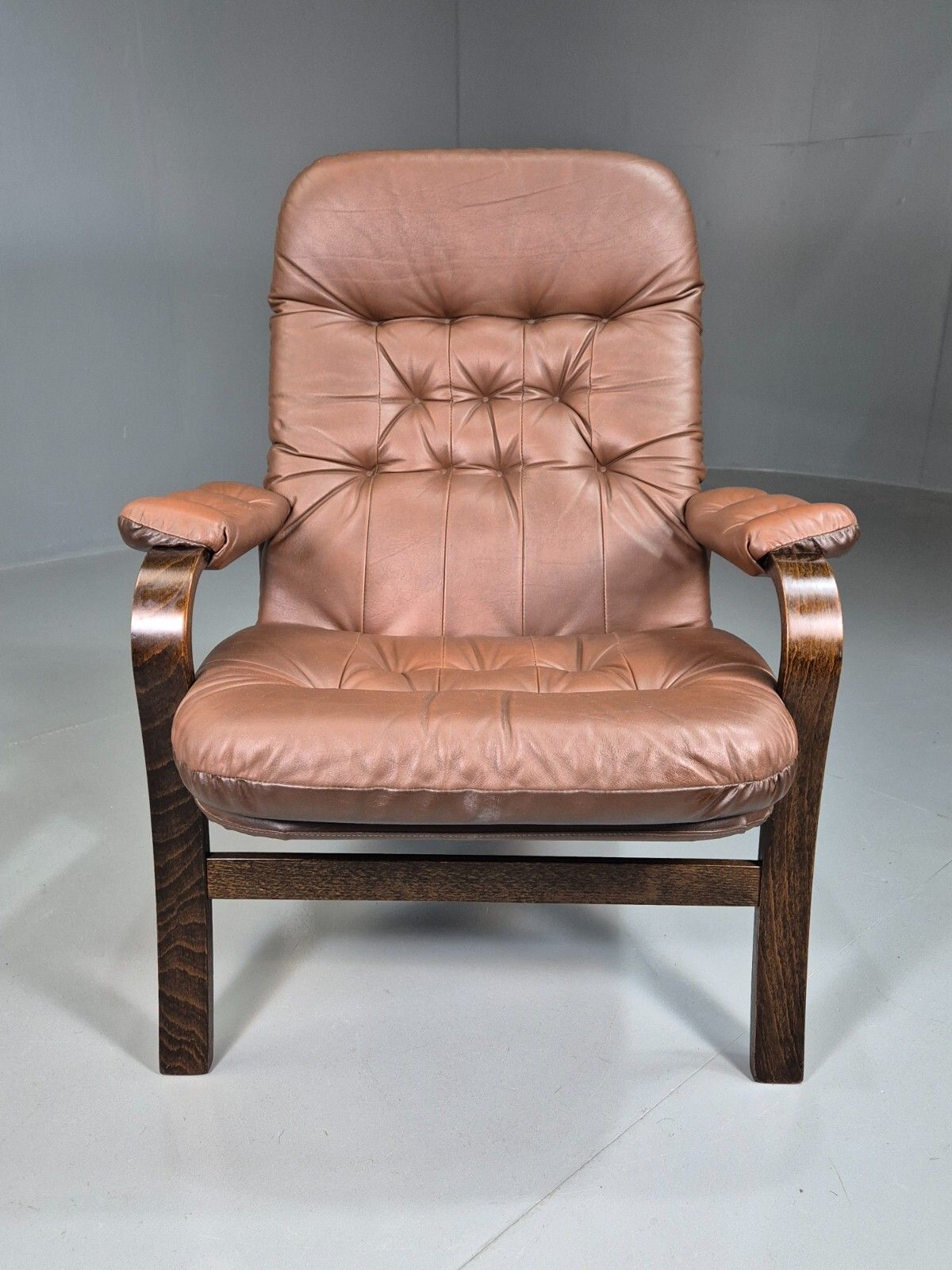 Vintage Danish Lounge Chair  Brown Leather  And Vinyl Mcm Retro Eb7580 Mben photo for sale