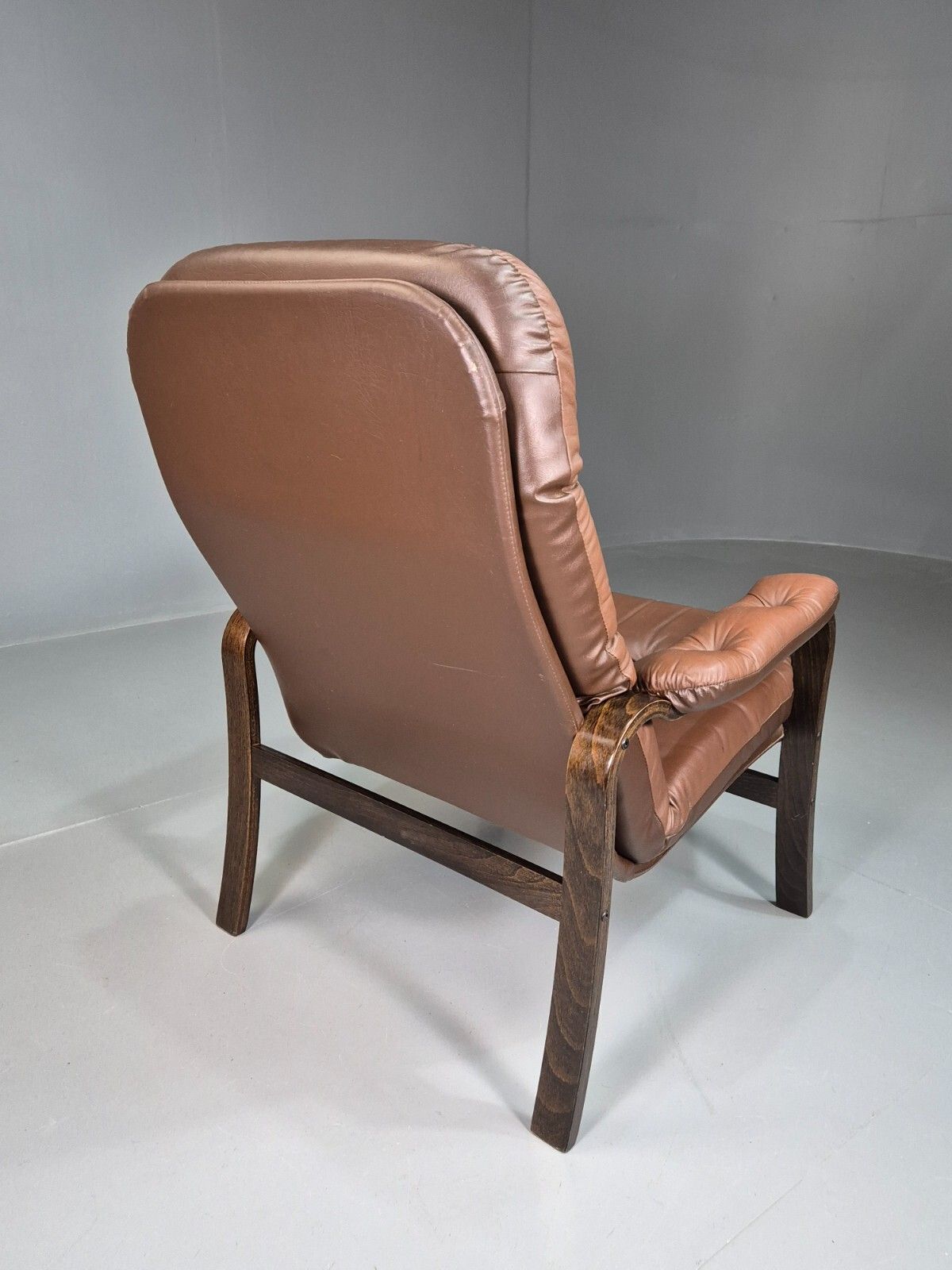 Vintage Danish Lounge Chair  Brown Leather  And Vinyl Mcm Retro Eb7580 Mben photo buy