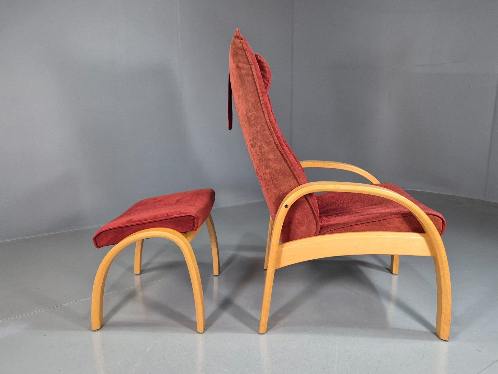 Vintage Danish Lounge Chair Footstool Reclining Red Oak 1980s Retro Eb7438 Mben photo 250.0