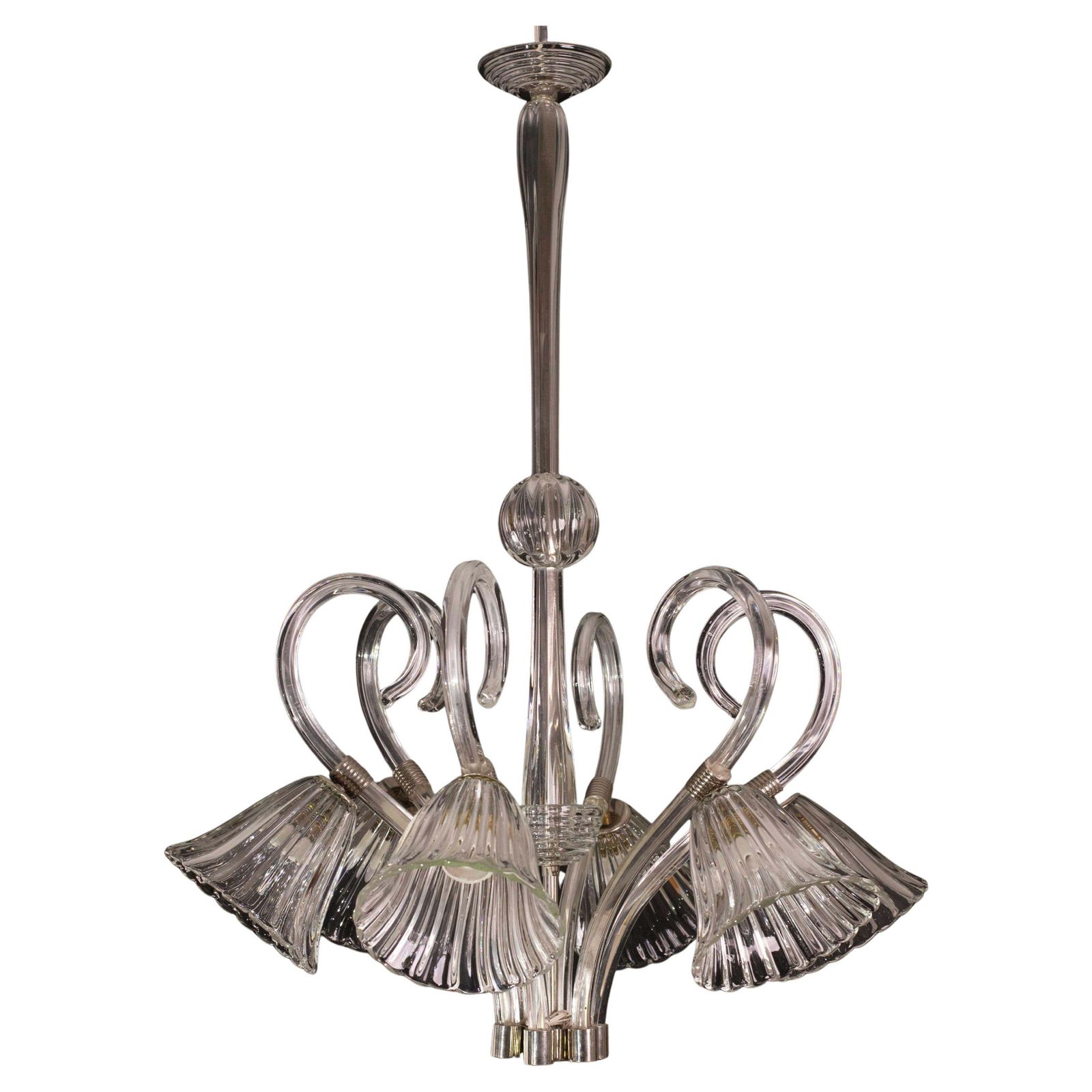 Amazing 6 Light Art Deco Murano Glass And Brass Chrome Chandelier By Barovier photo furniture