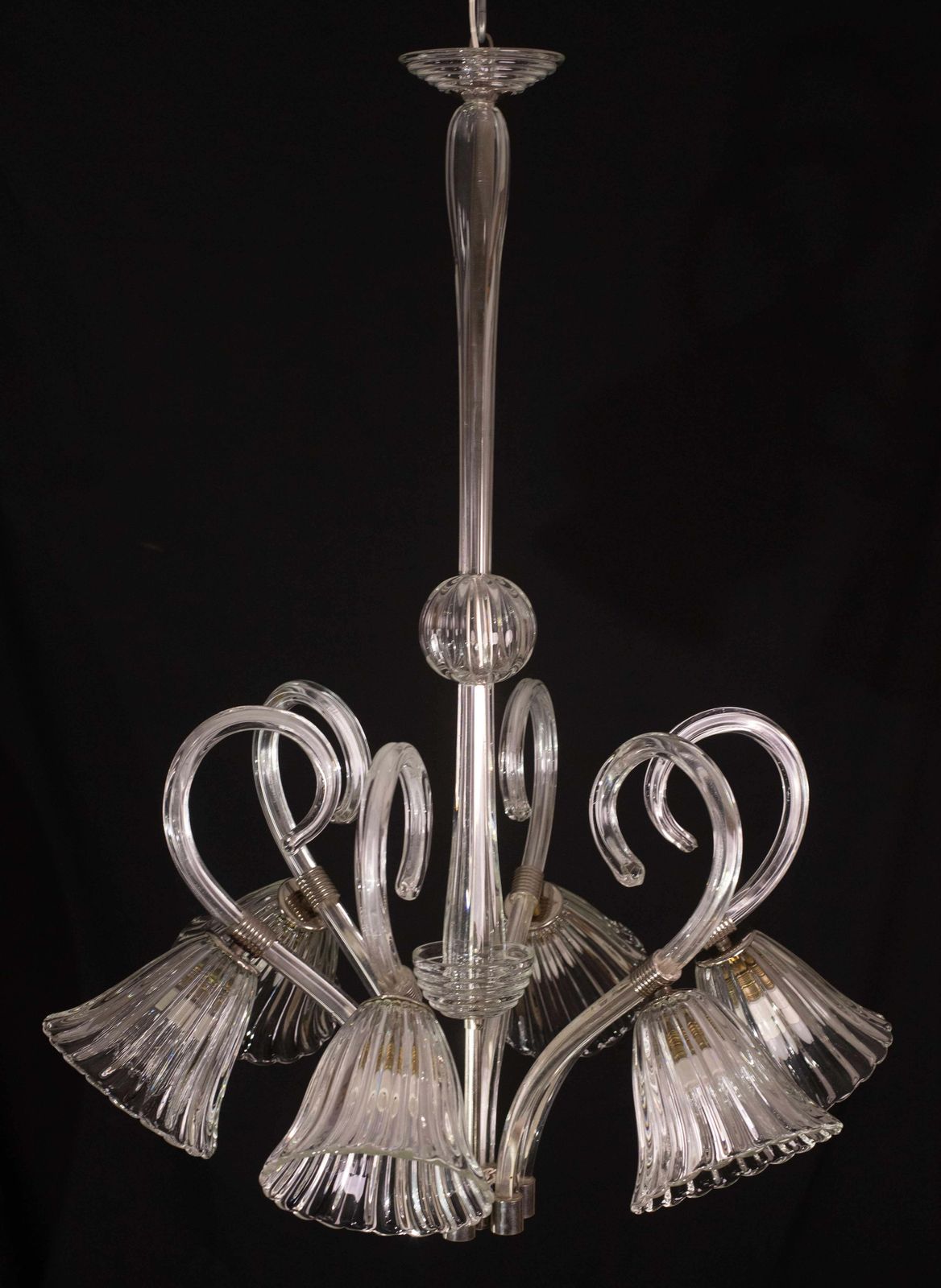 photo furniture Amazing 6 Light Art Deco Murano Glass And Brass Chrome Chandelier By Barovier