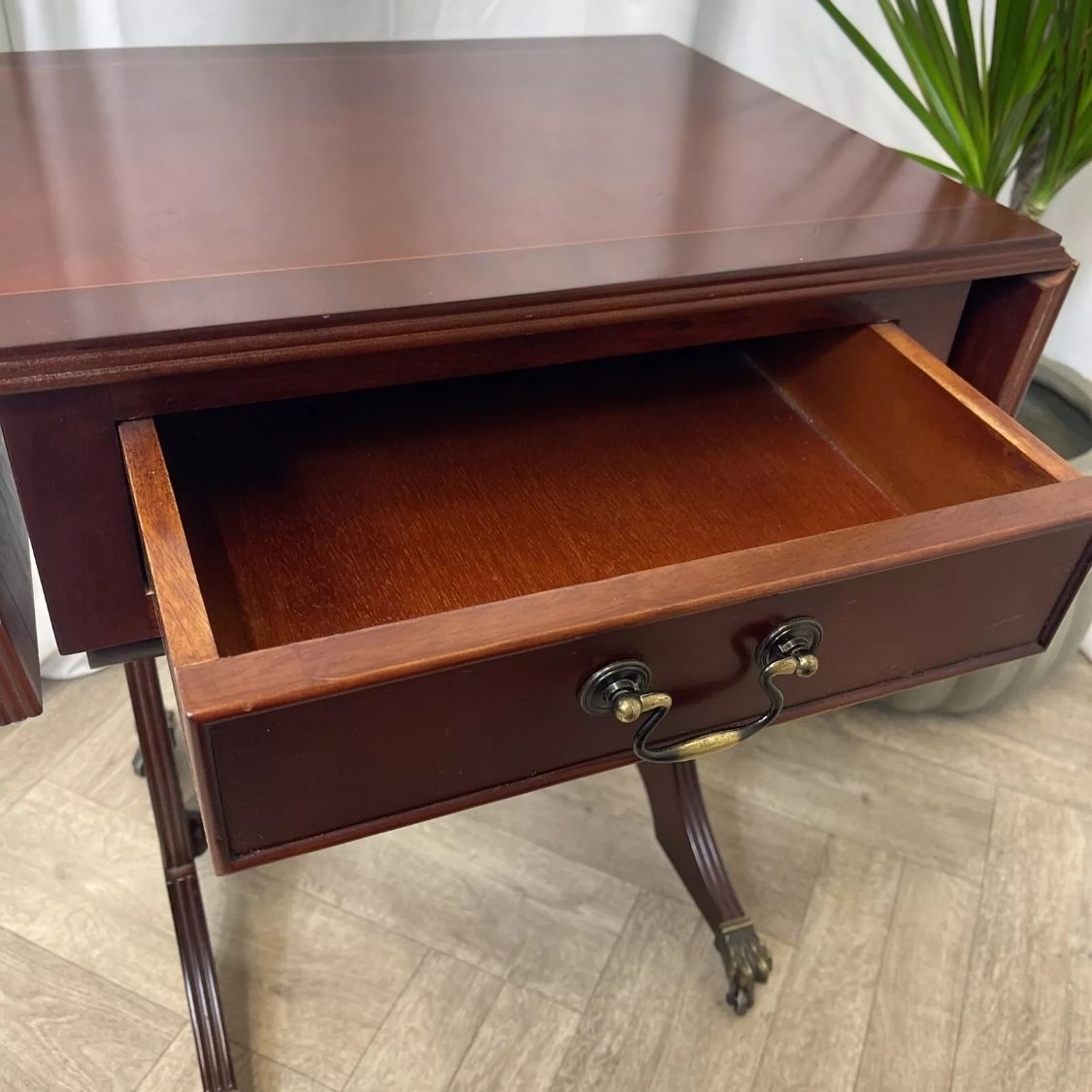 Side Table Drop Leaf Mahogany  1970s Reproduction Brass Lion Claw Feet photo Furniture