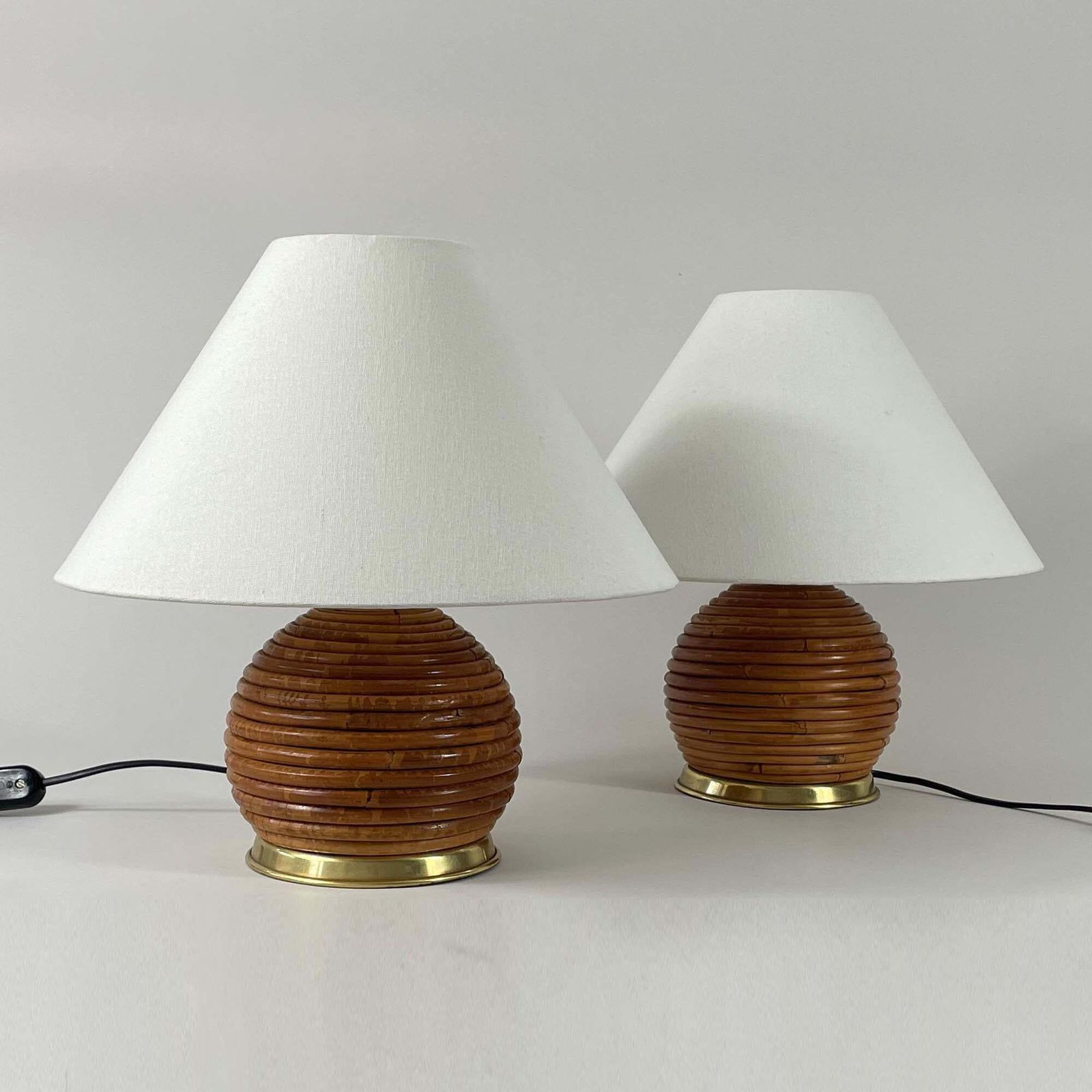 Table Lamps, Pencil Reed Rattan And Brass, Vivai Del Sud Italy 1960s photo Lighting