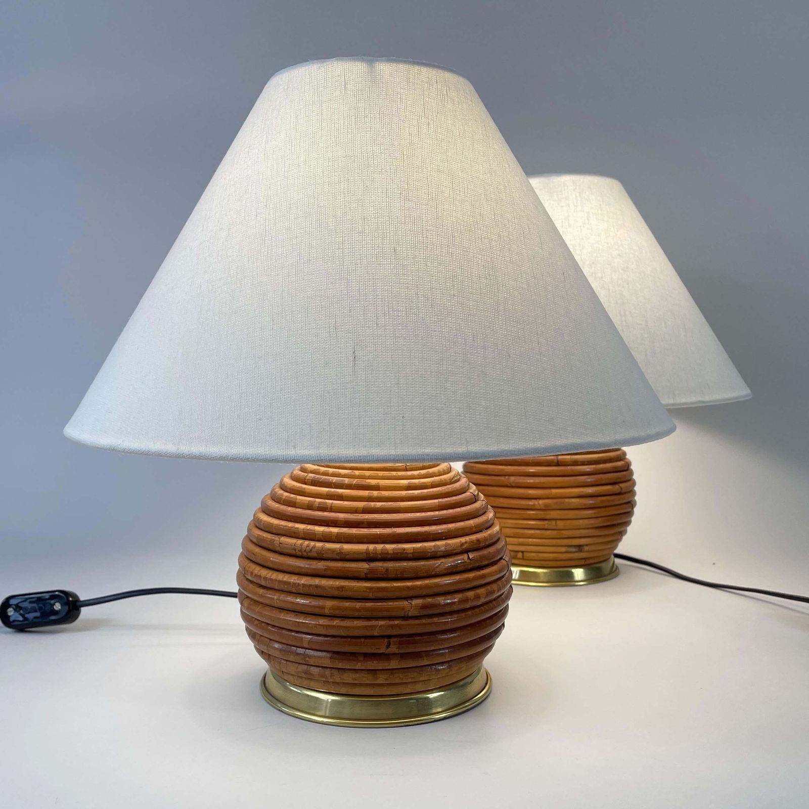 Table Lamps, Pencil Reed Rattan And Brass, Vivai Del Sud Italy 1960s photo 2211.0