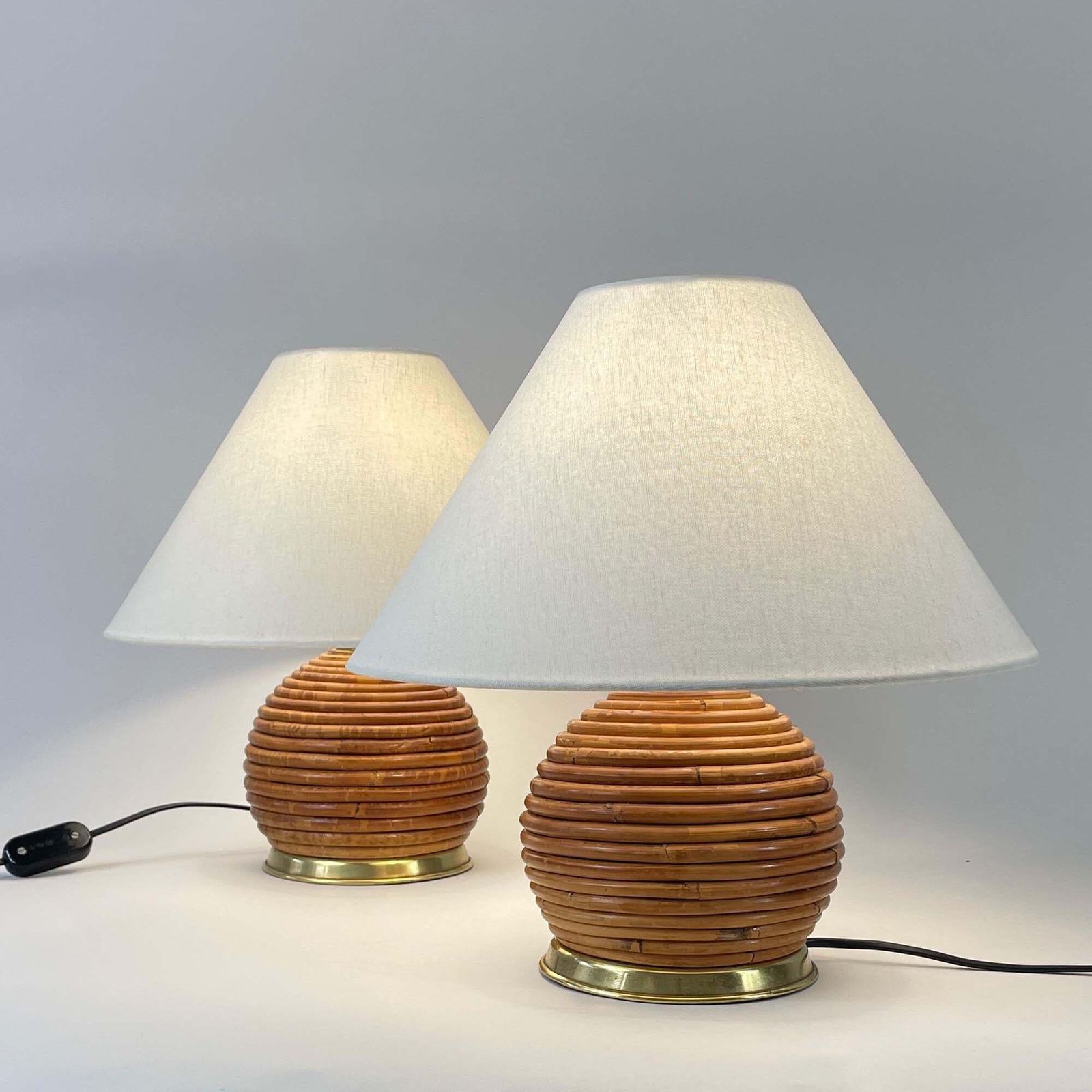 photo furniture Table Lamps, Pencil Reed Rattan And Brass, Vivai Del Sud Italy 1960s