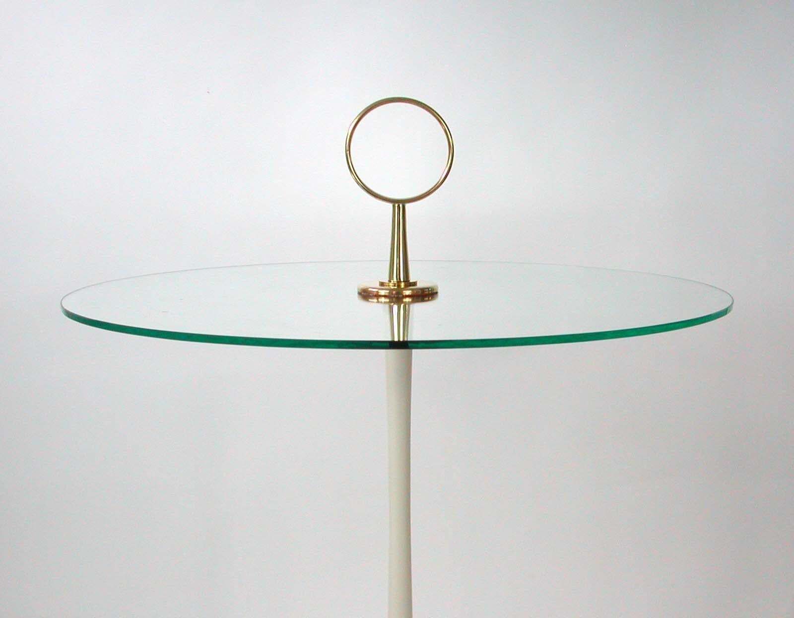 Modernist Brass & Glass Side Table, Vereinigte Werkstätten Munich, Germany 1950s photo Furniture