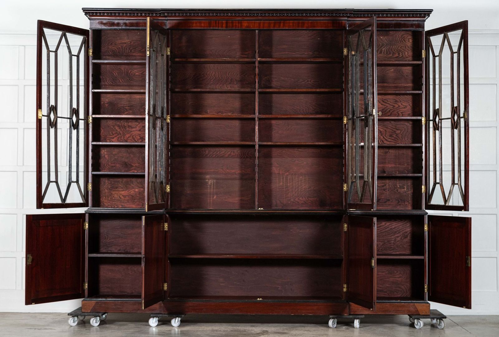 Monumental Irish Georgian Ebonised Mahogany & Astral Glazed Breakfront Bookcase   photo furniture