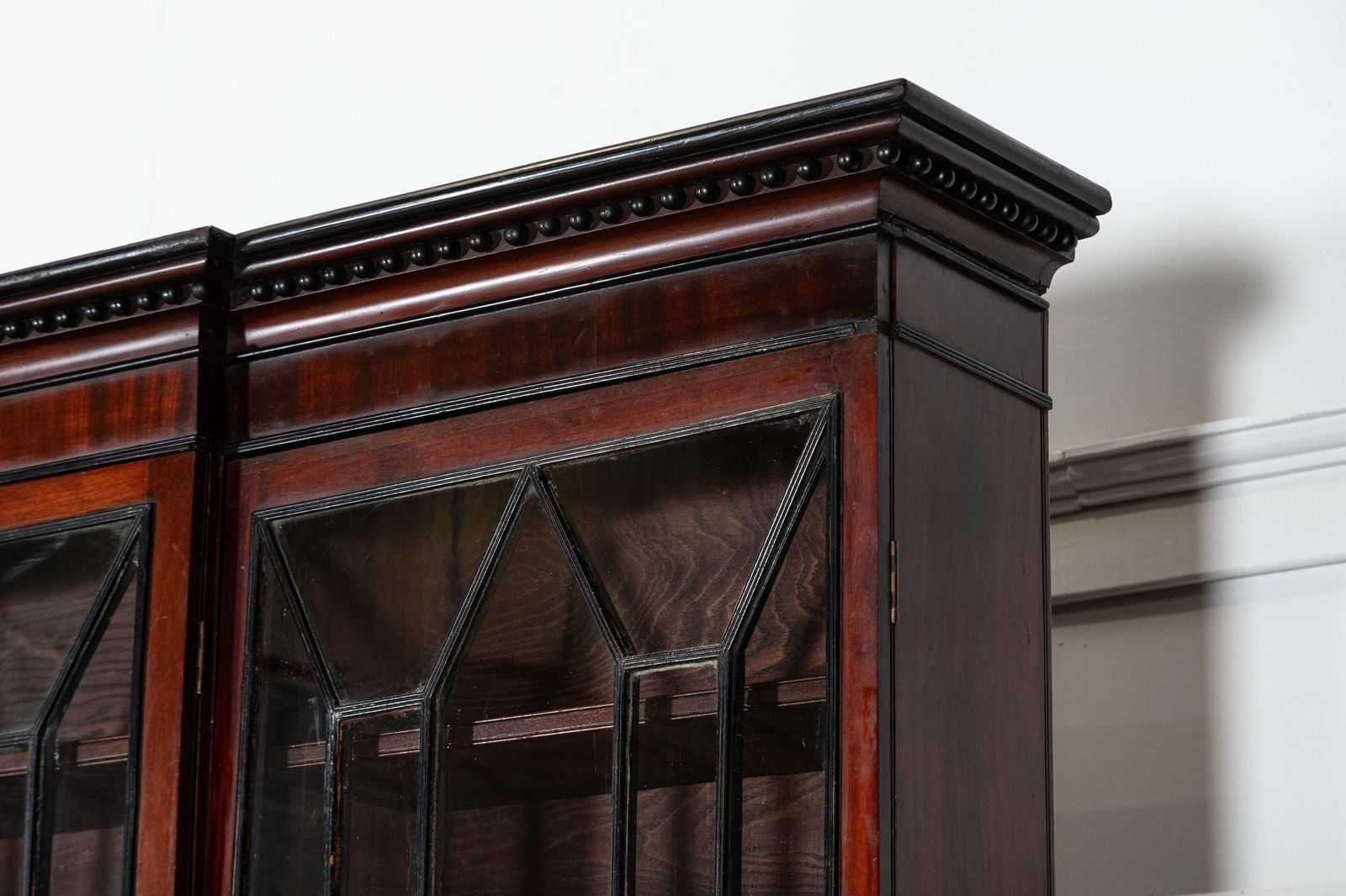 photo for sale Monumental Irish Georgian Ebonised Mahogany & Astral Glazed Breakfront Bookcase  