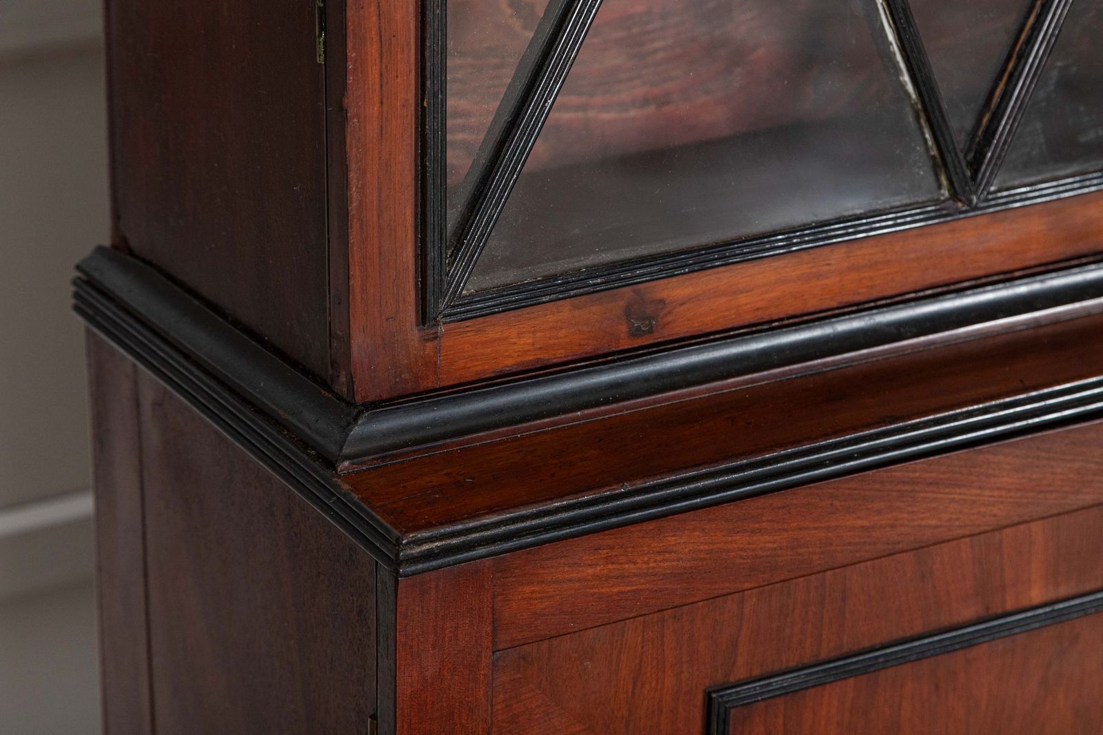 Furniture Monumental Irish Georgian Ebonised Mahogany & Astral Glazed Breakfront Bookcase   photo