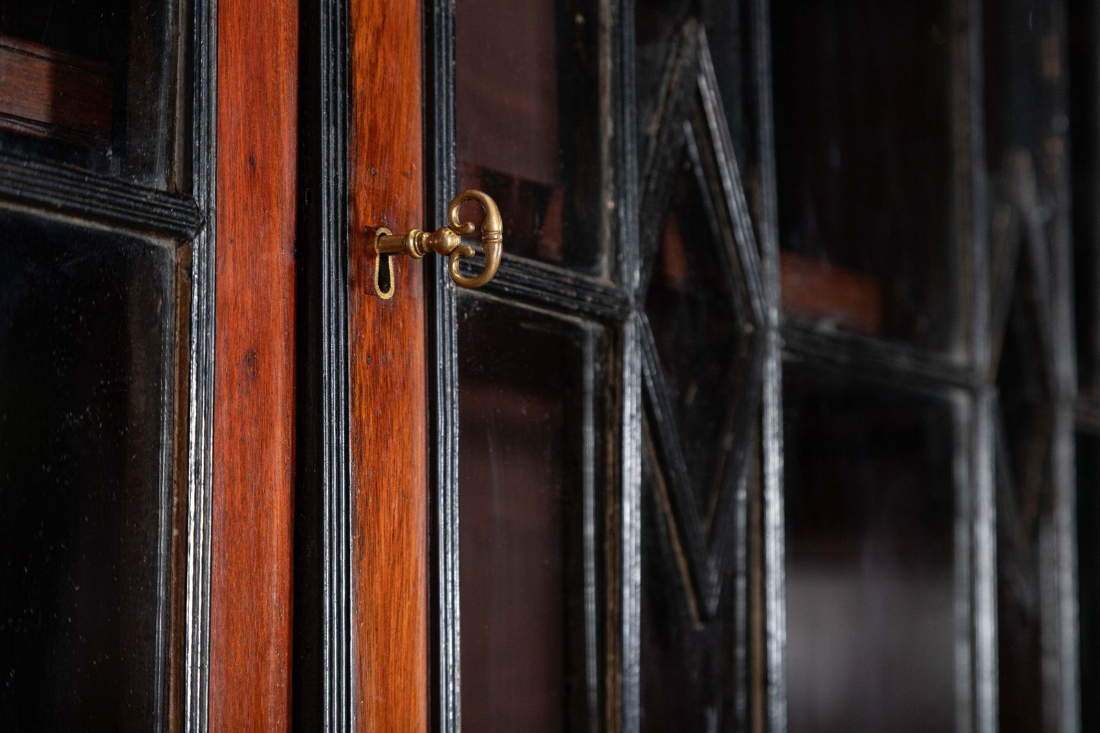photo vinterior Monumental Irish Georgian Ebonised Mahogany & Astral Glazed Breakfront Bookcase  