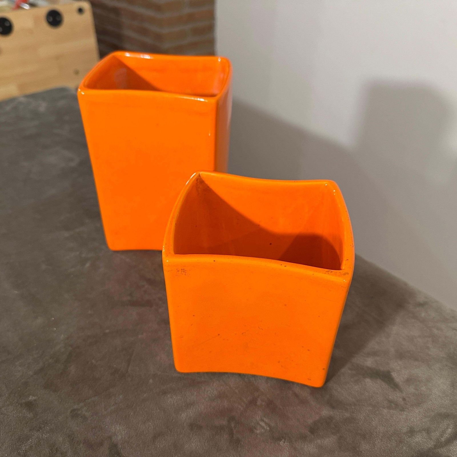 C. 1970 Two Modern Orange Ceramic Vases  By Franco Bettonica For Gabbianelli photo vintage