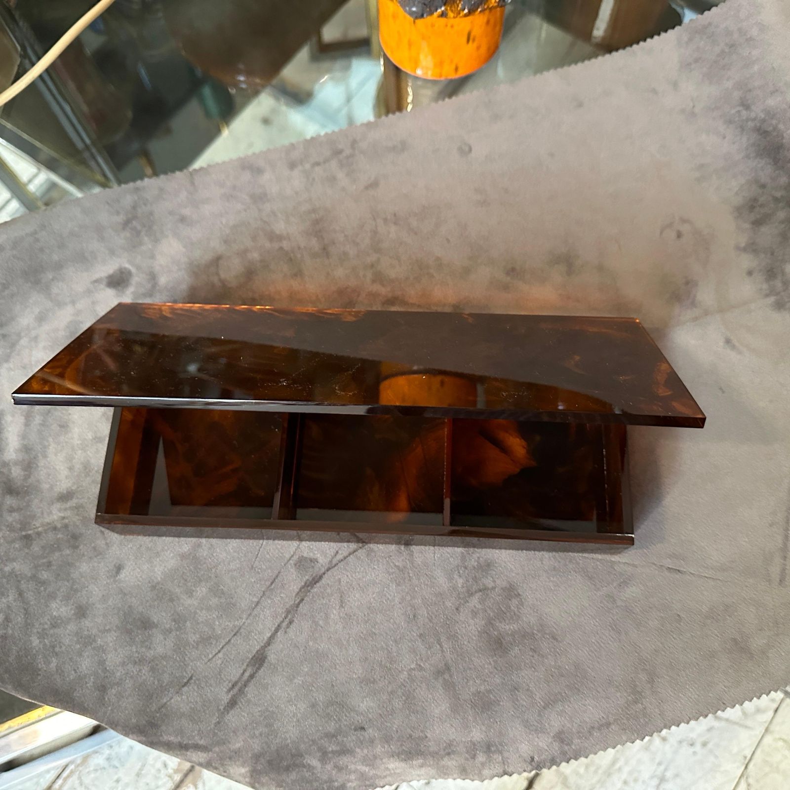 1970s Mid Century Modern Fake Tortoiseshell Lucite Italian Jewelry Box photo for sale