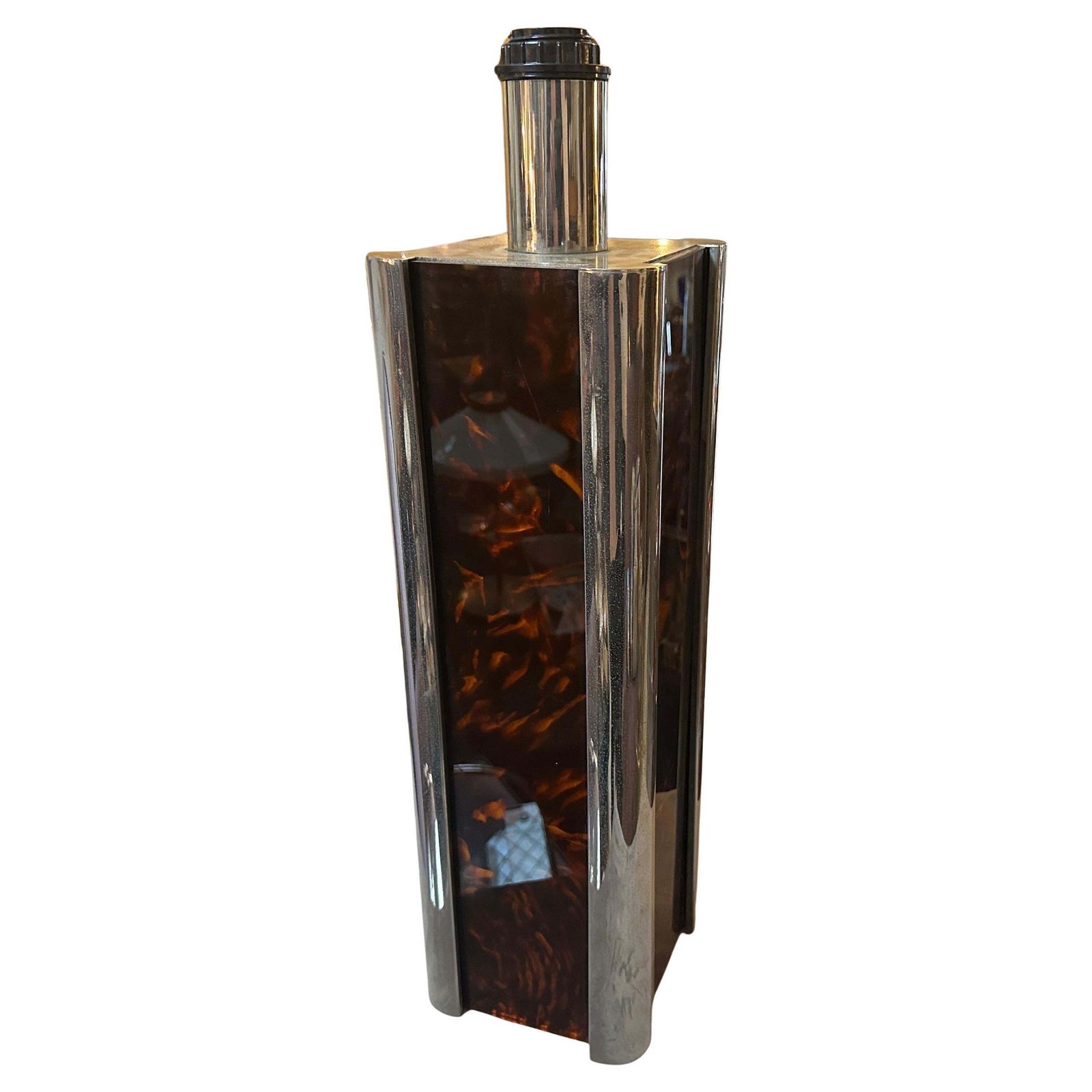 1970s Mid Century Modern Fake Tortoiseshell Lucite And Silver Plate Table Lamp