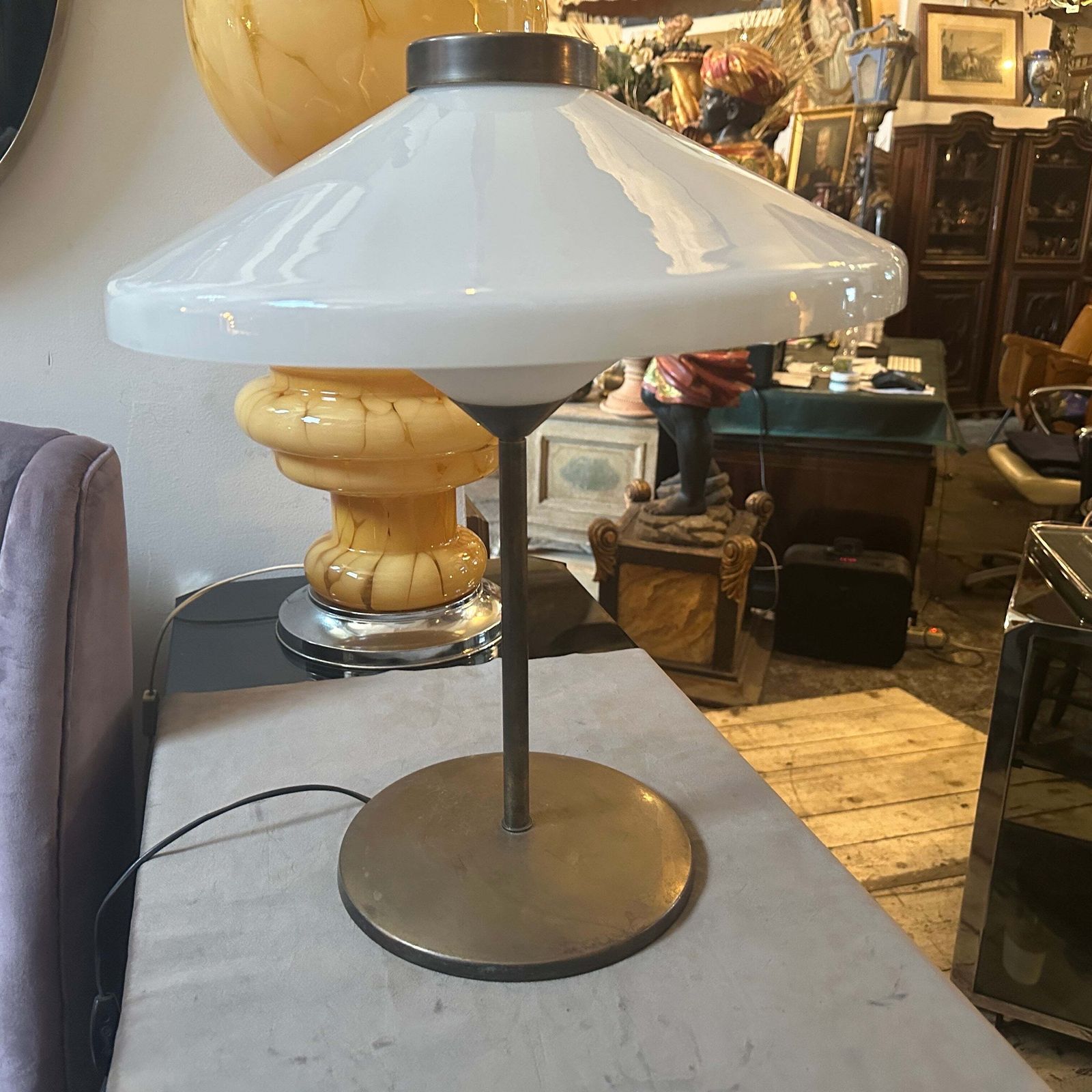 1950 Oscar Torlasco Style Mid Century Modern Brass And Glass Italian Table Lamp photo Lighting
